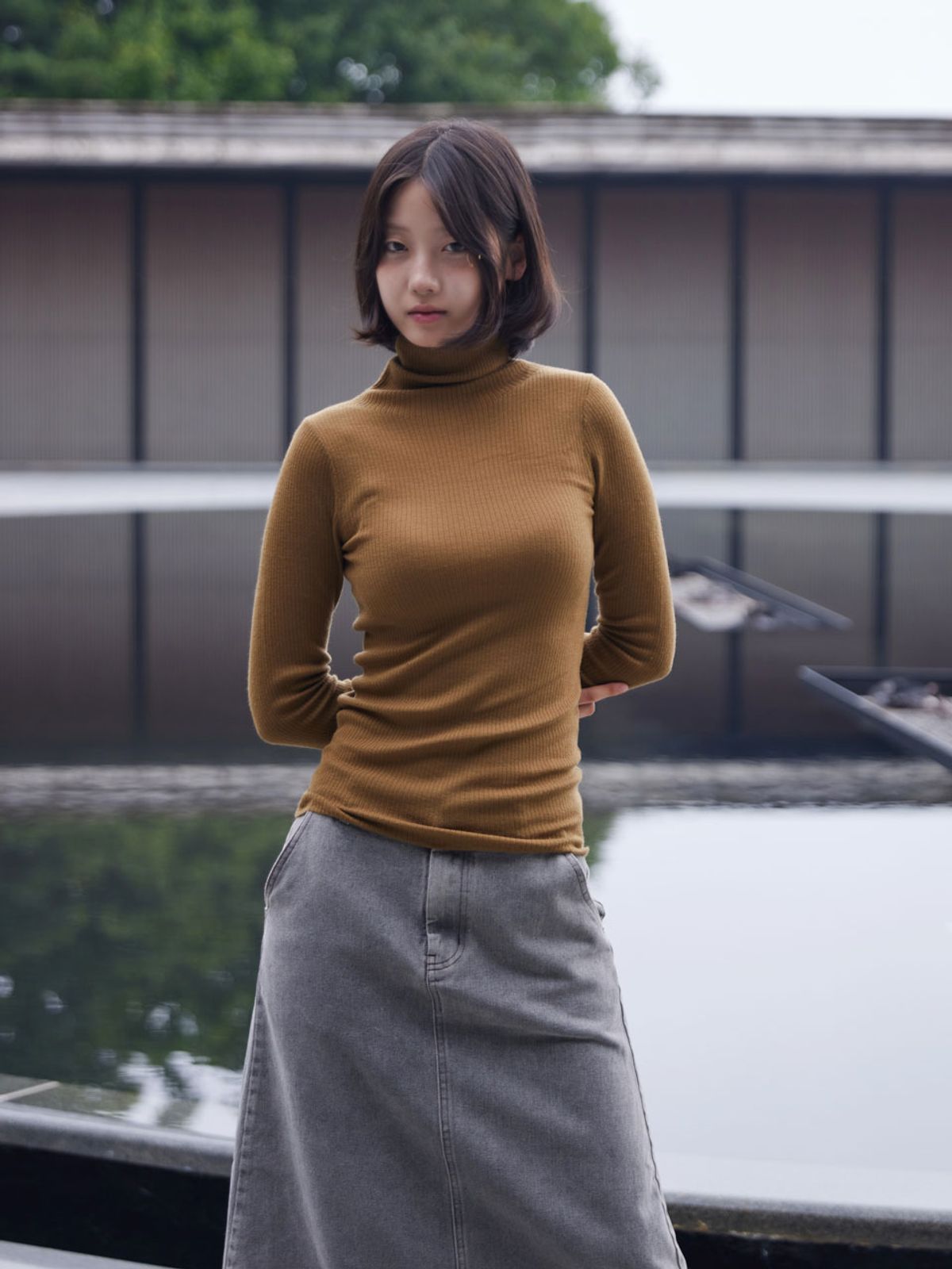 아이홀릭 캐시미어(AYIHOLIC CASHMERE) 울실켓 골지 하이넥니트