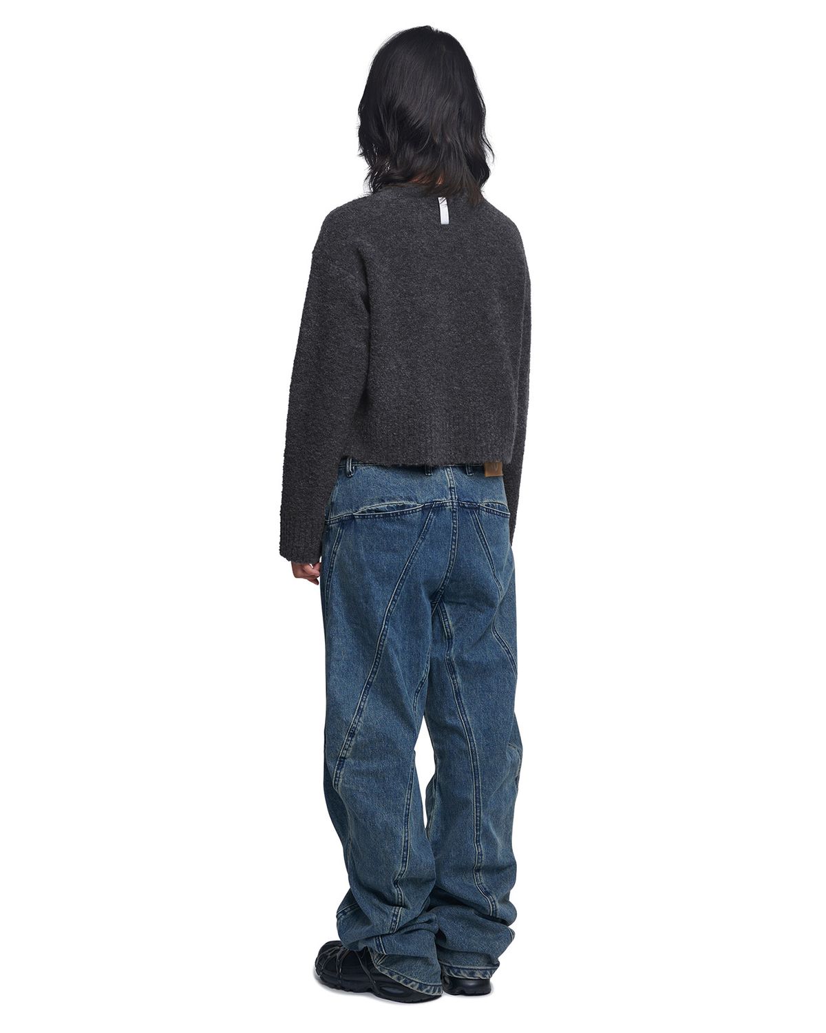 노매뉴얼(NOMANUAL) REVERSIBLE WOOL HAIRY KNIT - CHARCOAL