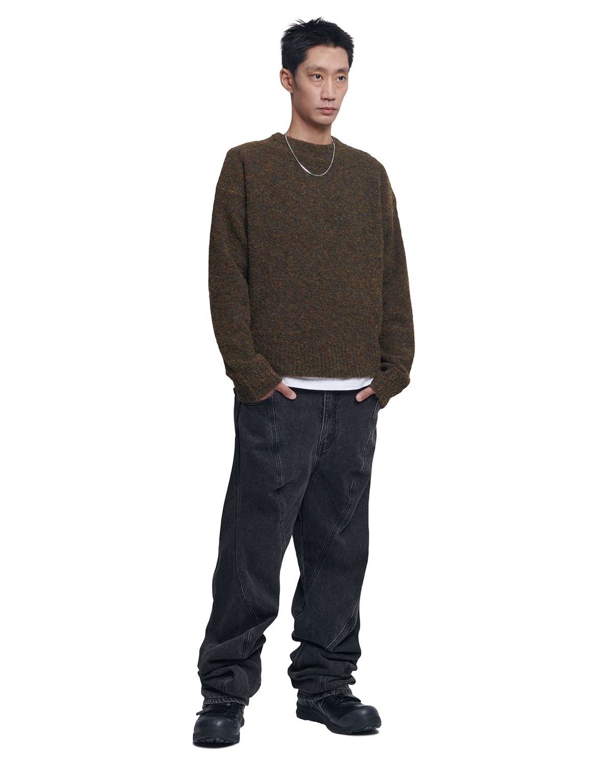 노매뉴얼(NOMANUAL) REVERSIBLE WOOL HAIRY KNIT - MOSS