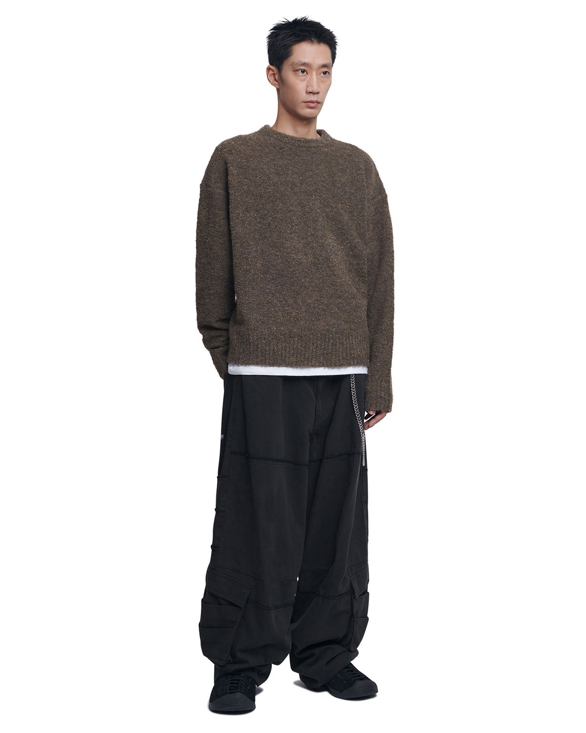 노매뉴얼(NOMANUAL) REVERSIBLE WOOL HAIRY KNIT - MUD