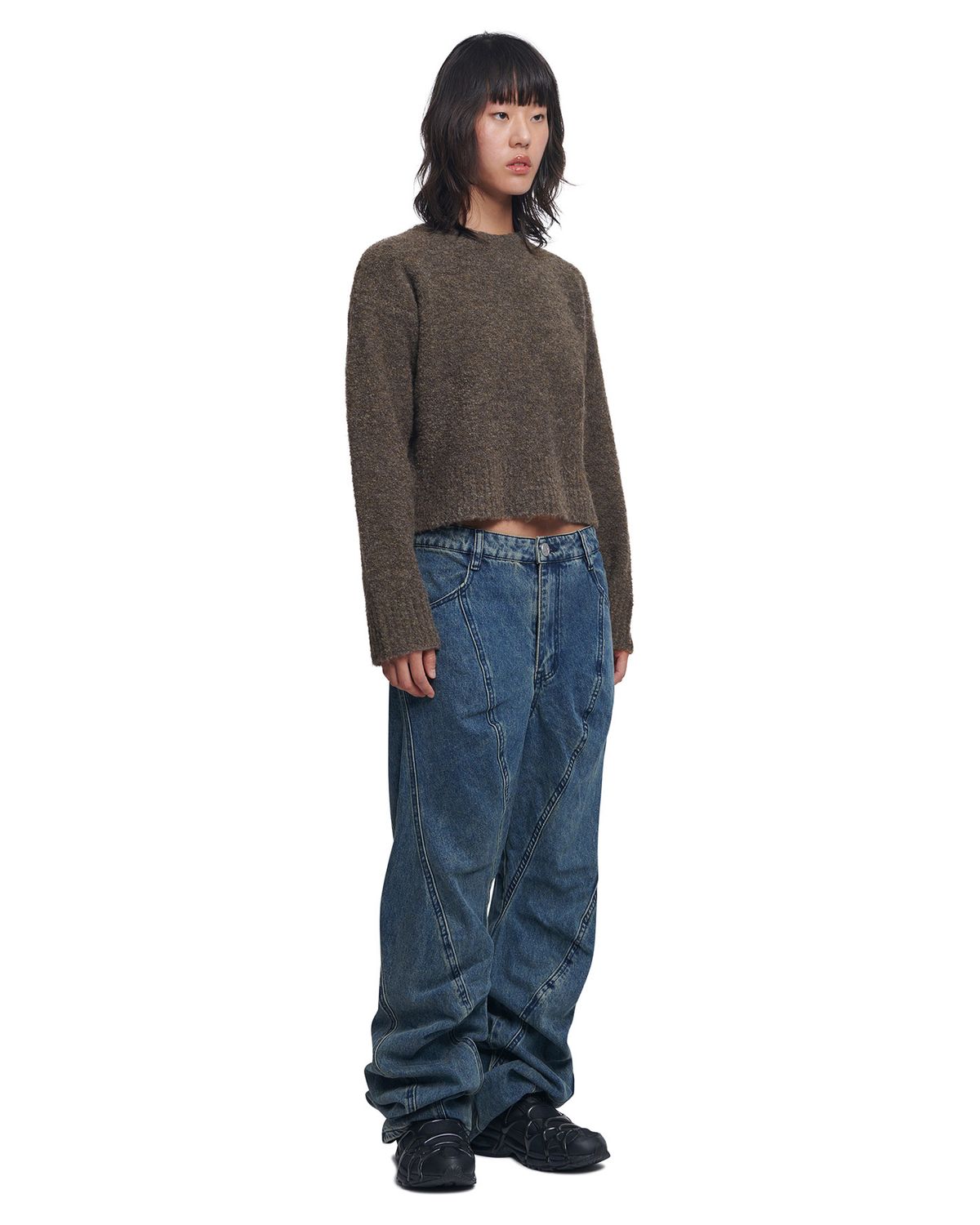 노매뉴얼(NOMANUAL) REVERSIBLE WOOL HAIRY KNIT - MUD