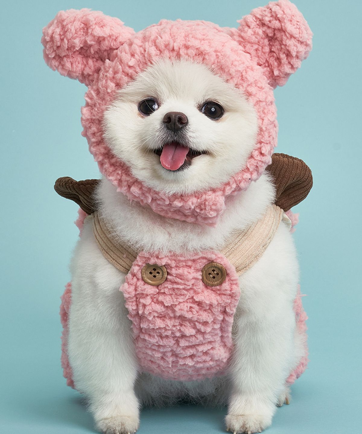 도그아이(DOGI) 강아지 양털 곰돌이 멜빵 핑크