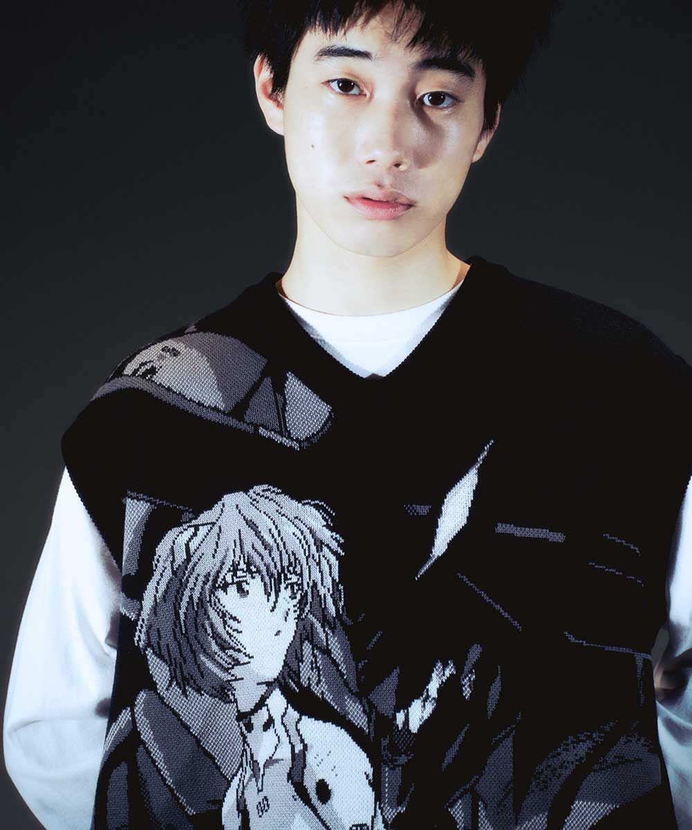 MUSINSA | MAHAGRID EVANGELION KNIT VEST BLACK(MG2EFMK610B)