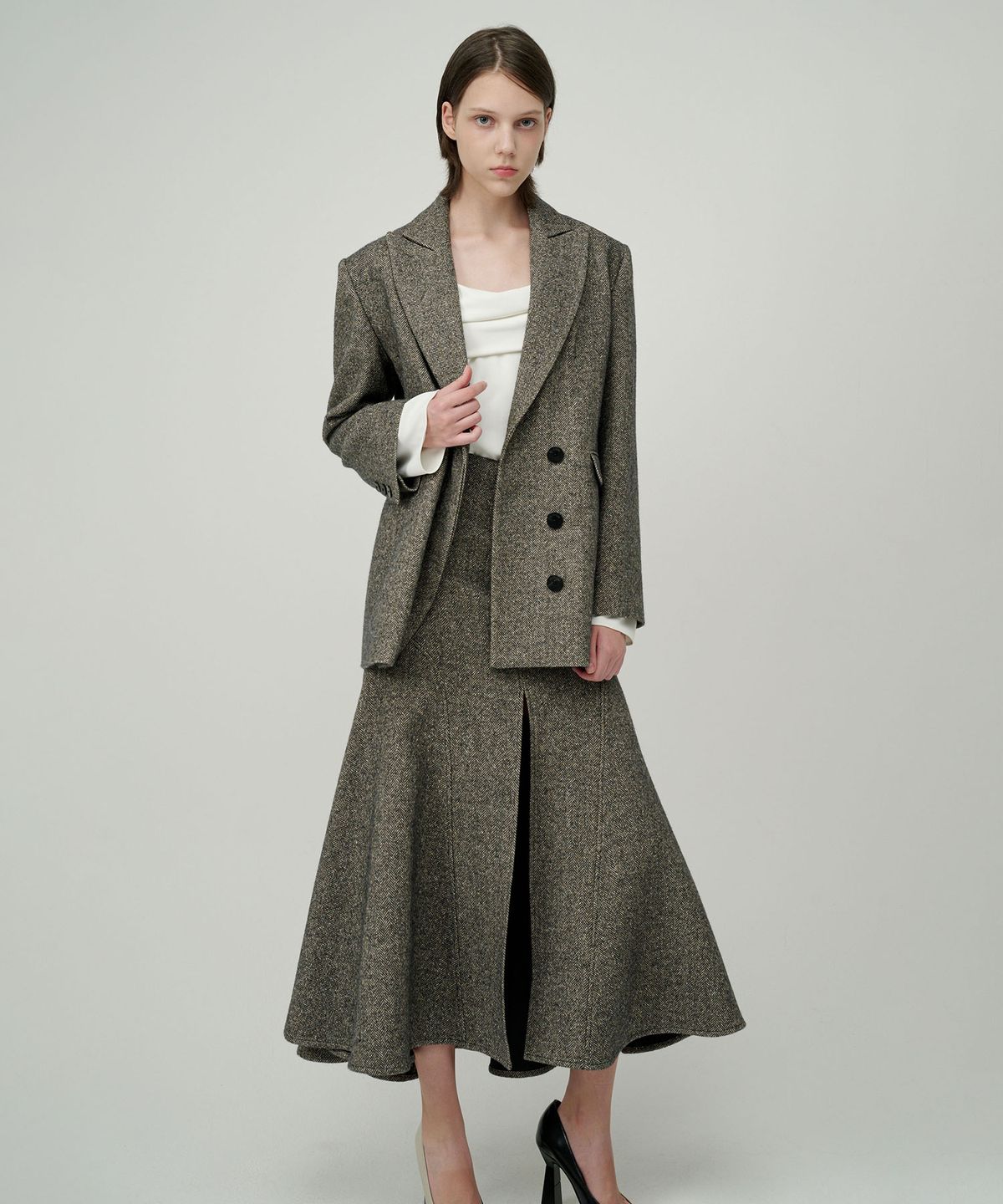 세컨드 아르무아(02ARMOIRE) Aveline Skirt _ Dark Grey