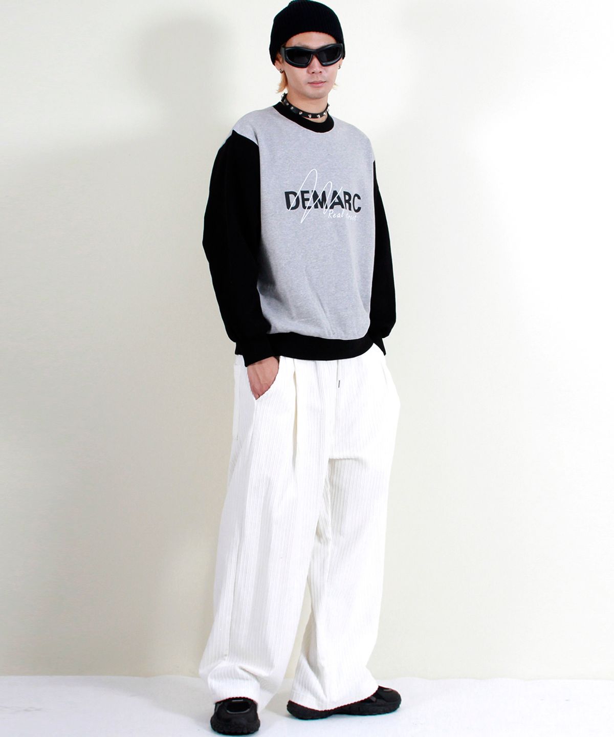 드마크(DEMARC) 코듀로이 리얼 와이드 원턱 팬츠 화이트
