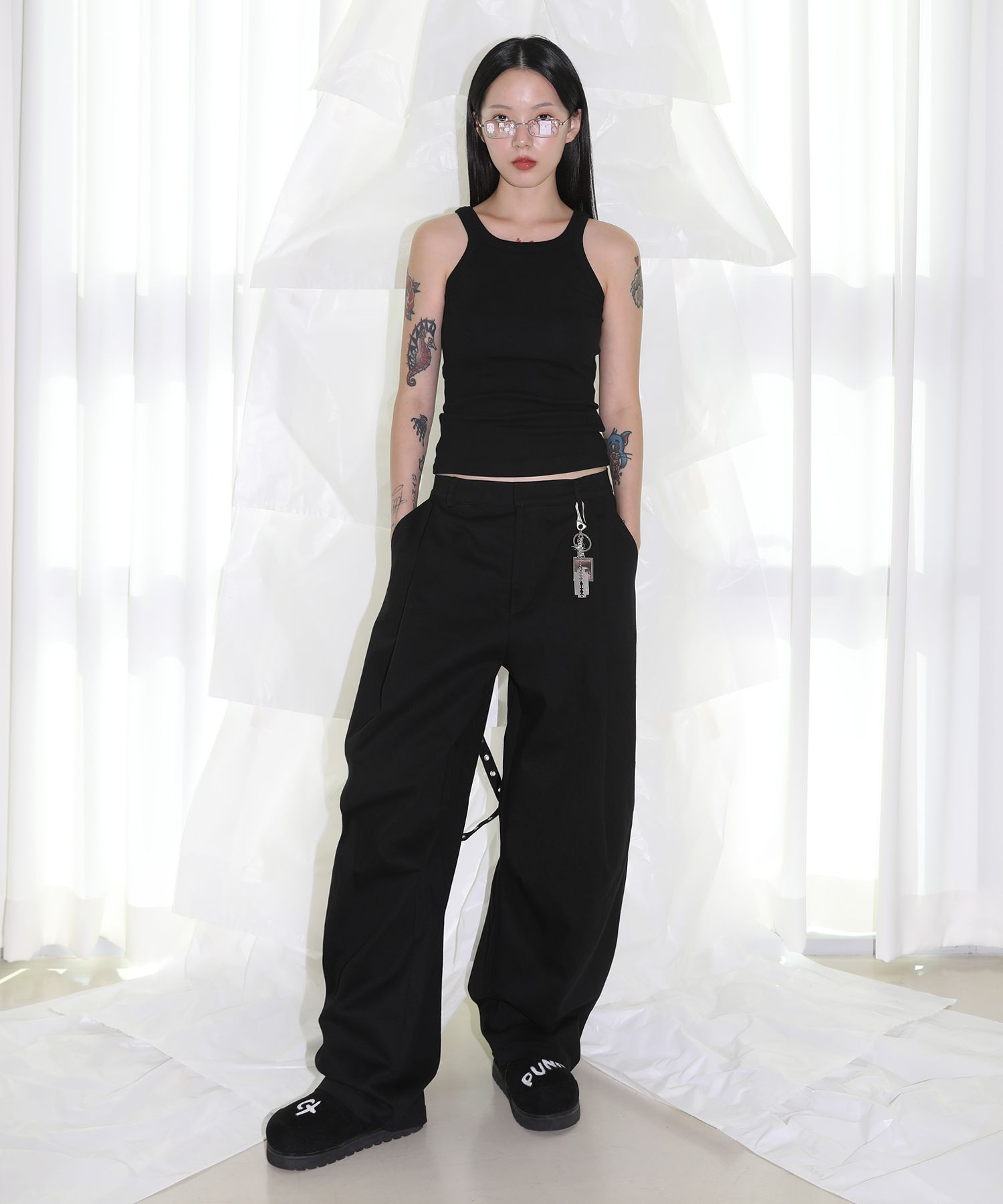 【CLUT STUDIO】X Strap Wide Pants MUSINSA | CLUT STUDIO X Strap Wide Pants - Black