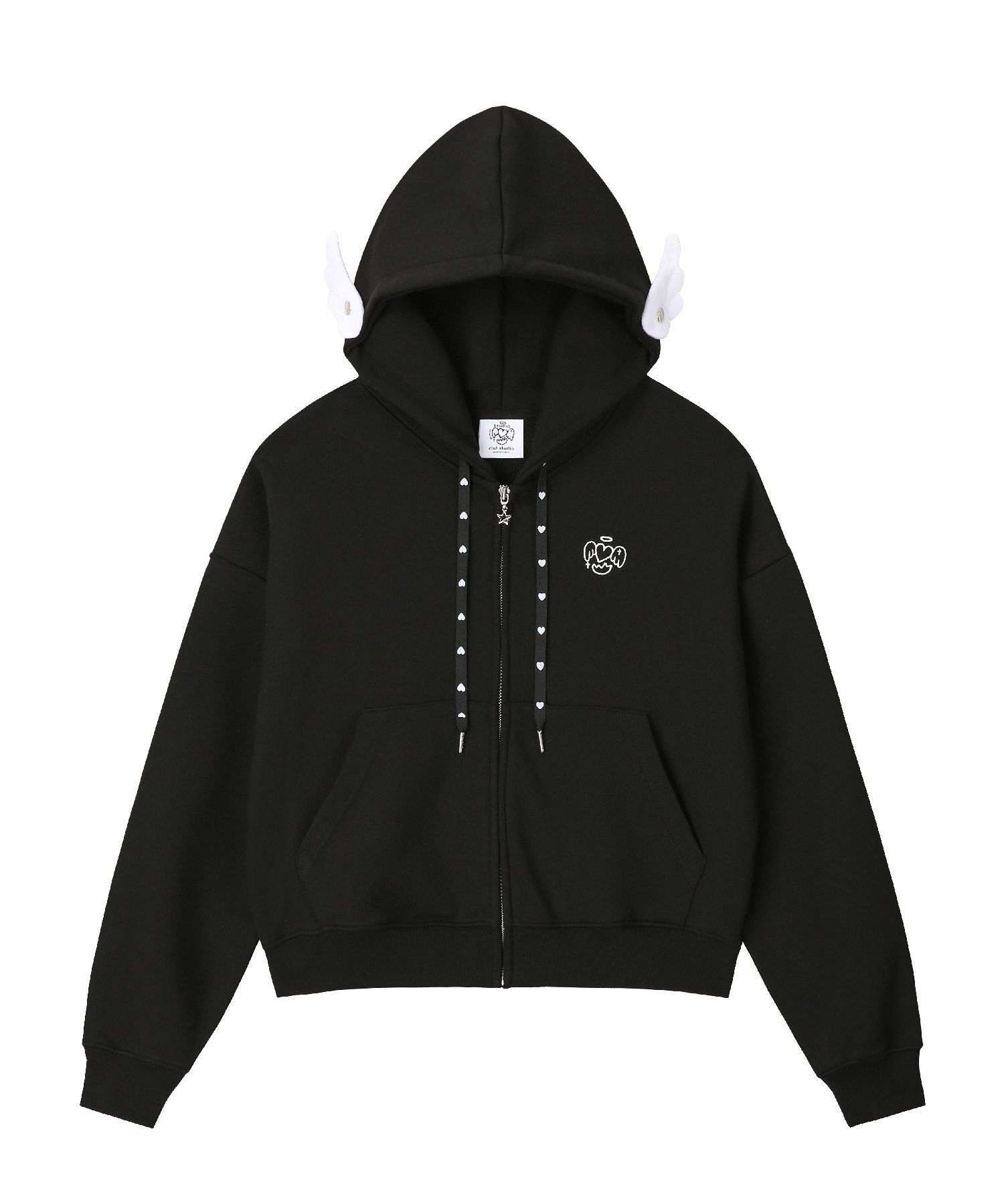 MUDULE lounge zip hoodie パーカー ムジュール 韓国 MUSINSA公式 | CLUT STUDIO Wing Hood Zip-Up - Black