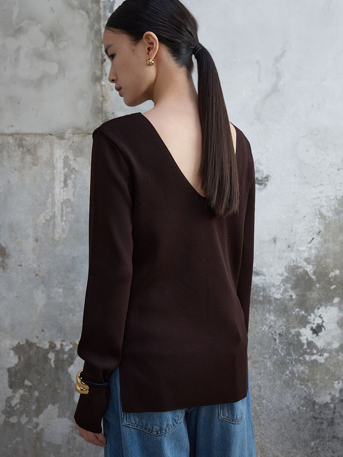 분닥세인츠(THE BOONDOCK SAINTS) V-neck Knit Top Dark Brown