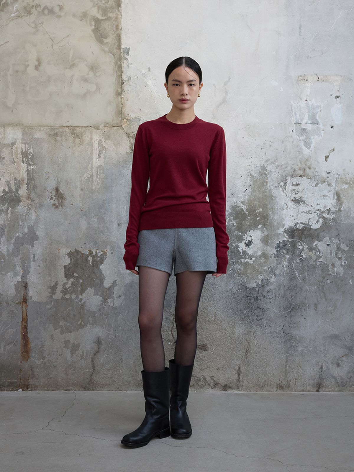 분닥세인츠(THE BOONDOCK SAINTS) Round Neck Wool Kint Top Crimson