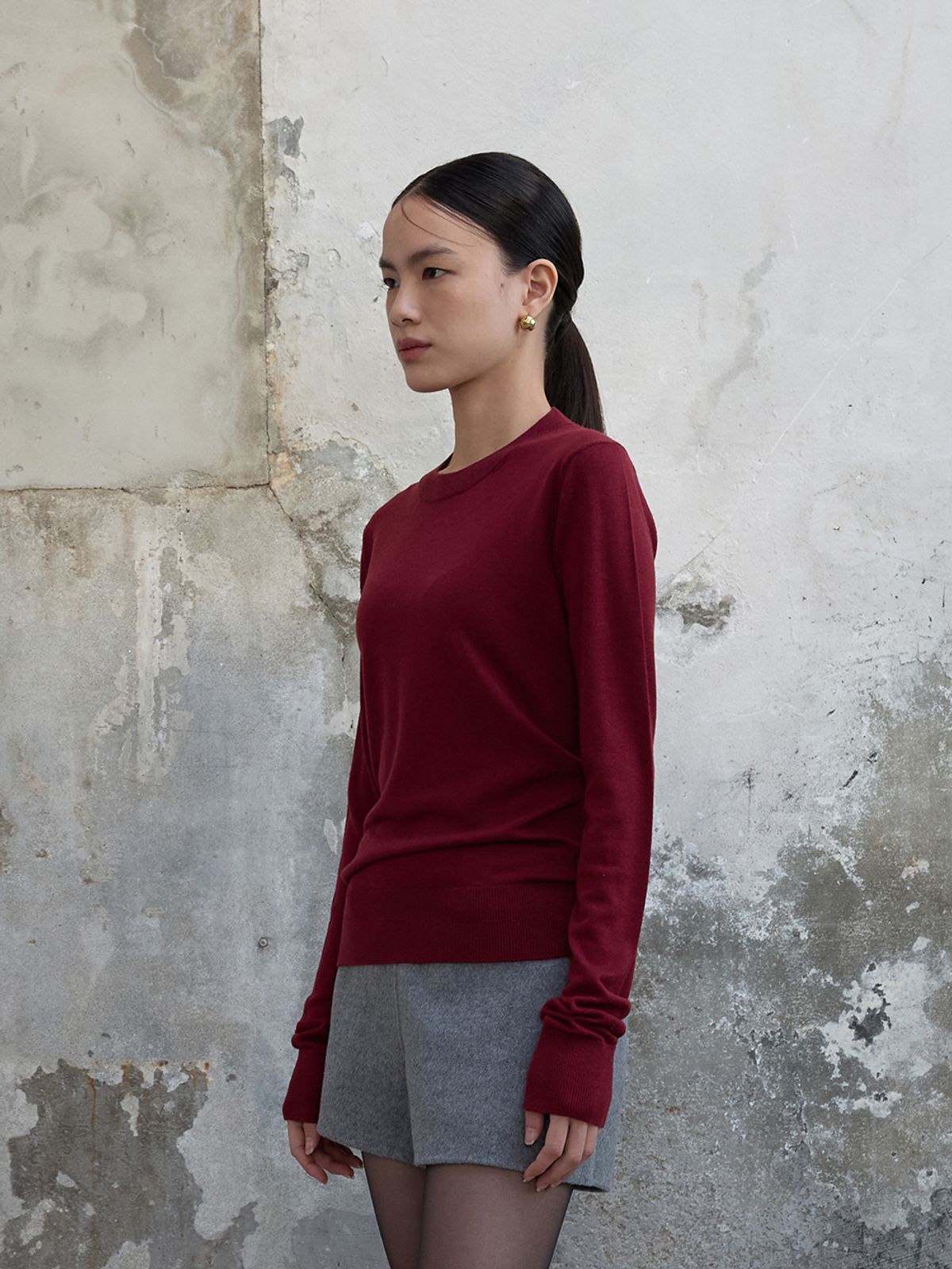 분닥세인츠(THE BOONDOCK SAINTS) Round Neck Wool Kint Top Crimson