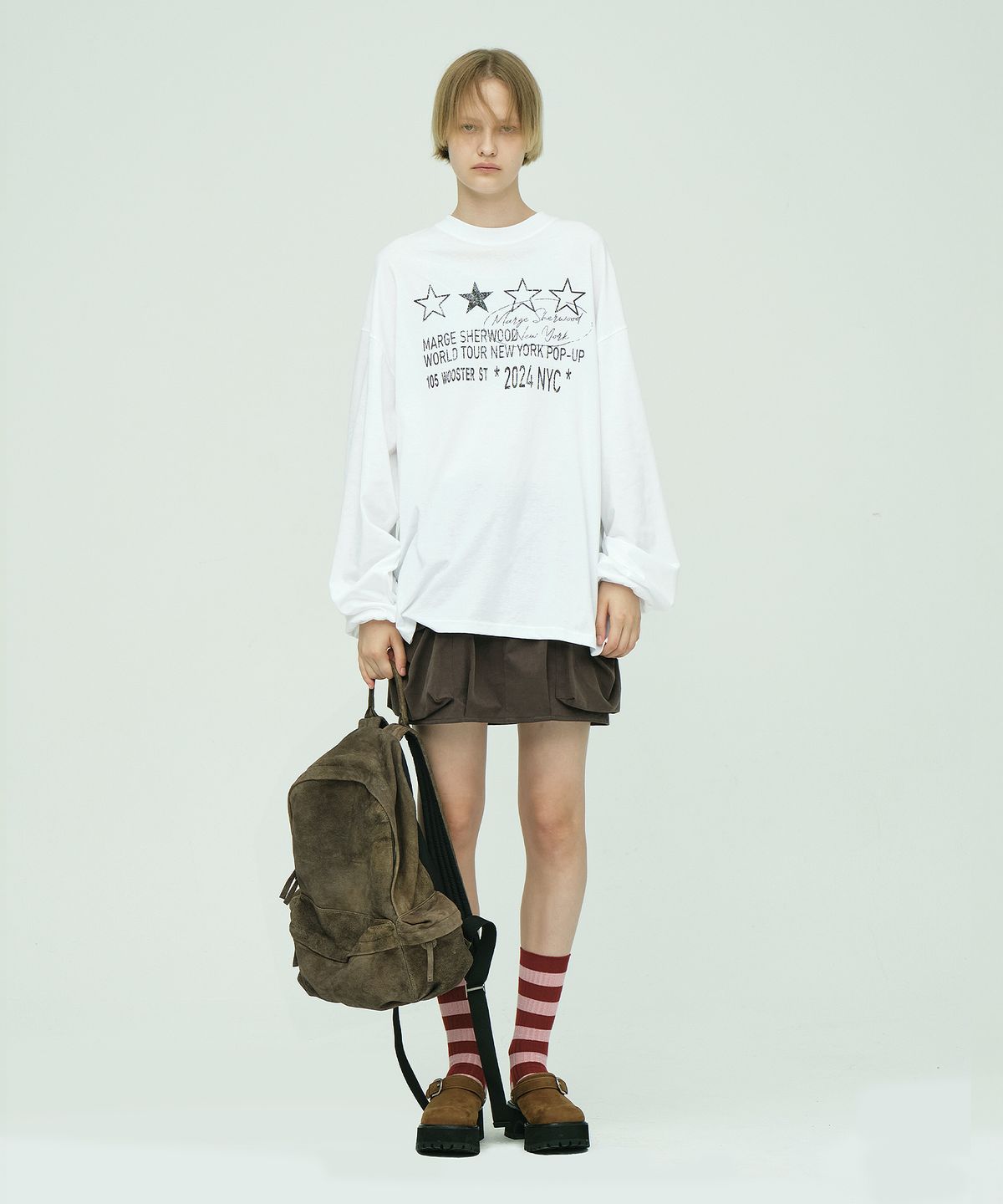 마지셔우드(MARGESHERWOOD) 3 POCKET BACKPACK_dusty beige suede