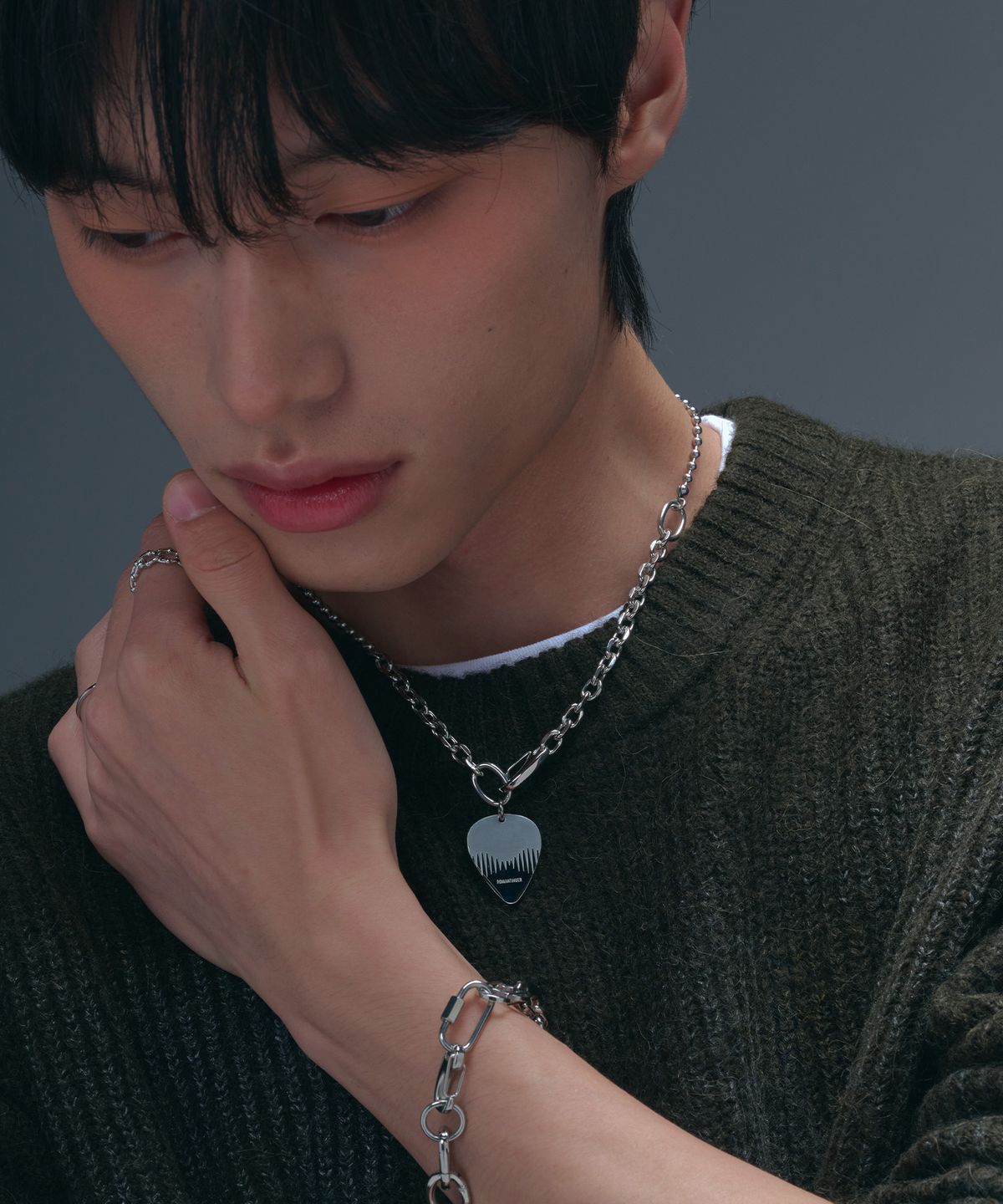 로맨티누어(ROMANTINUER) SN.178 Pick Pendant Mixed Chain Necklace