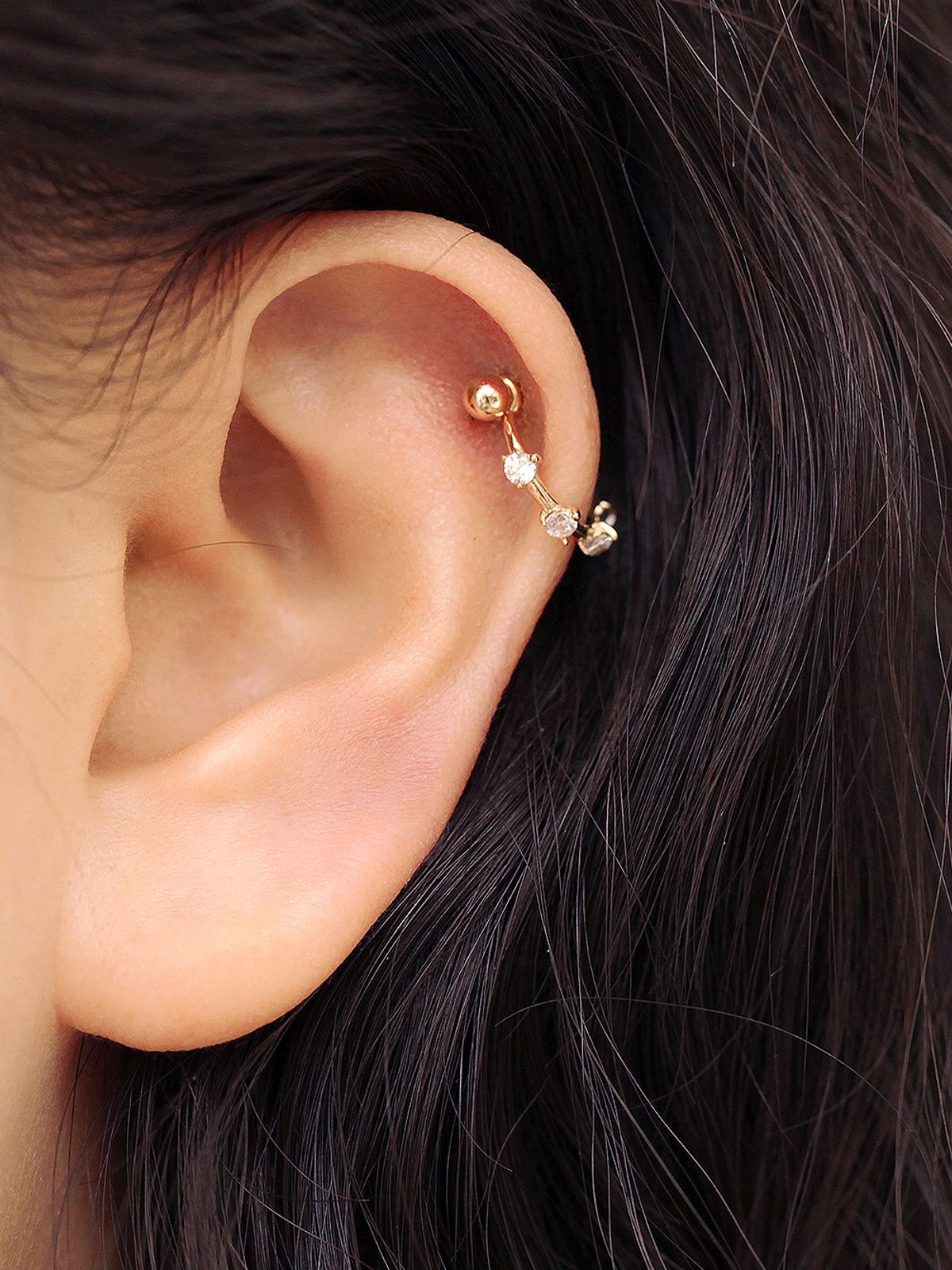 미니멀피어싱(MINIMALPIERCING) 14K 포인트 큐빅 C자 이너컨츠 피어싱 귀걸이