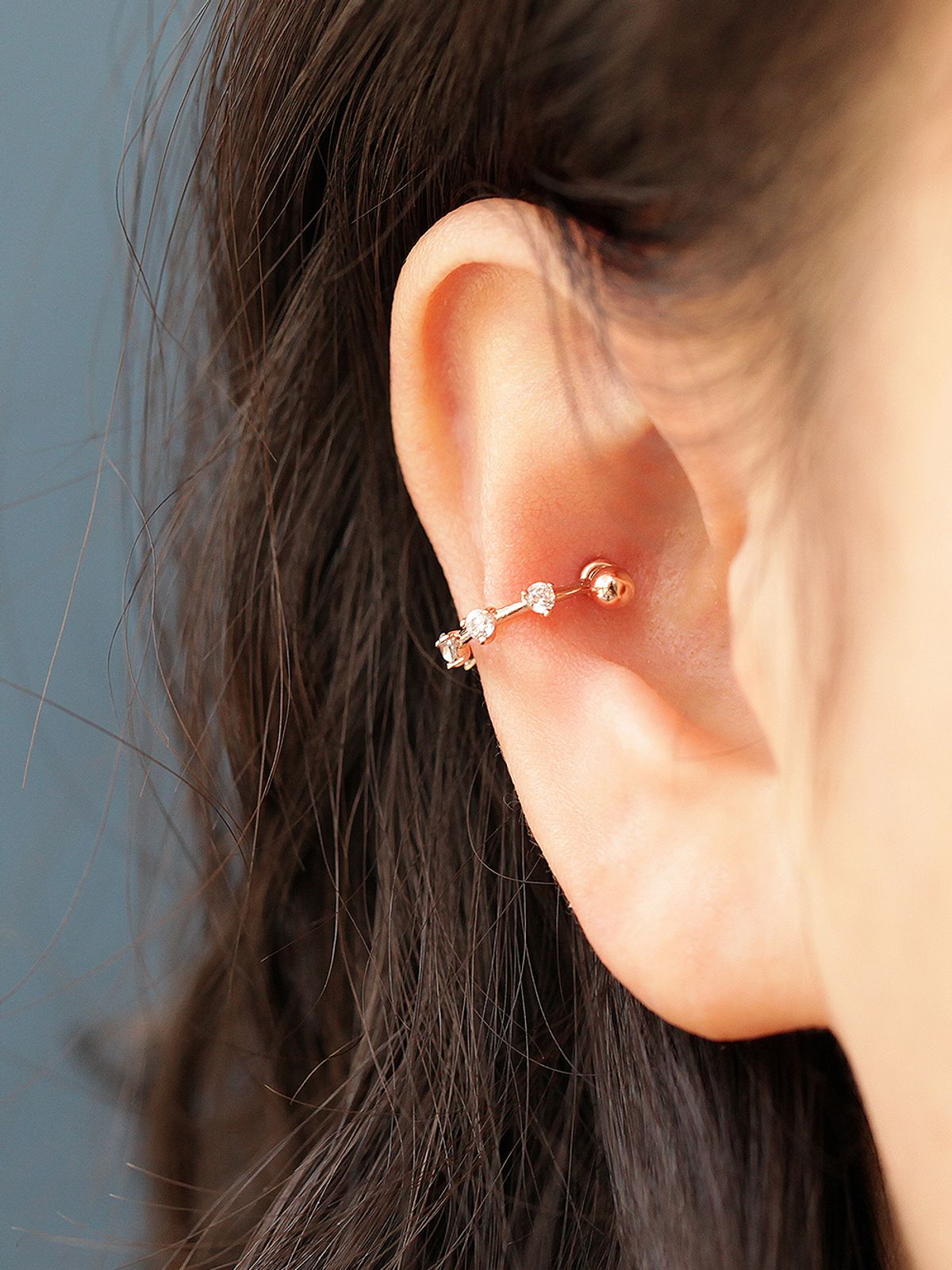 미니멀피어싱(MINIMALPIERCING) 14K 포인트 큐빅 C자 이너컨츠 피어싱 귀걸이
