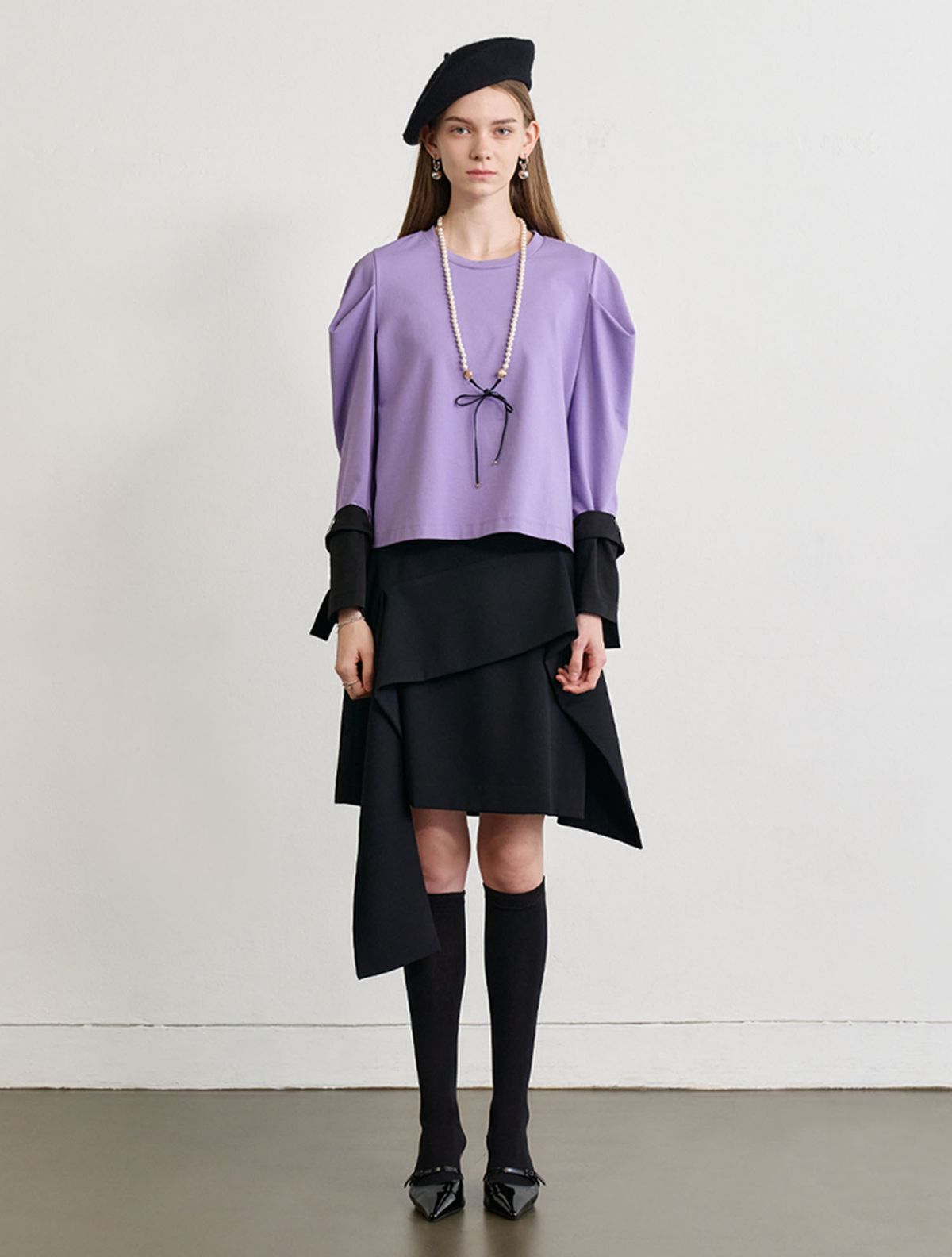 르이엘(LE YIEL) Puff Sleeve Crop Sweatshirt_Violet 퍼프 슬리브 크롭 스웨트셔츠_바이올렛
