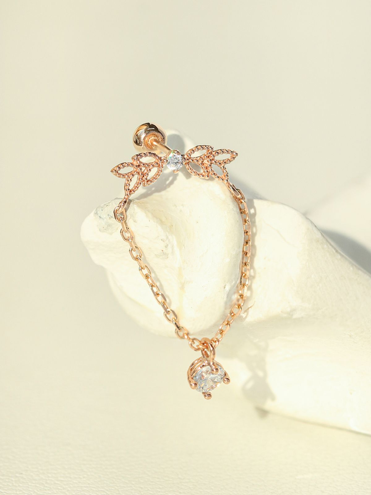 미니멀피어싱(MINIMALPIERCING) 14K 엔젤 리프 큐빅 드롭 피어싱 귀걸이