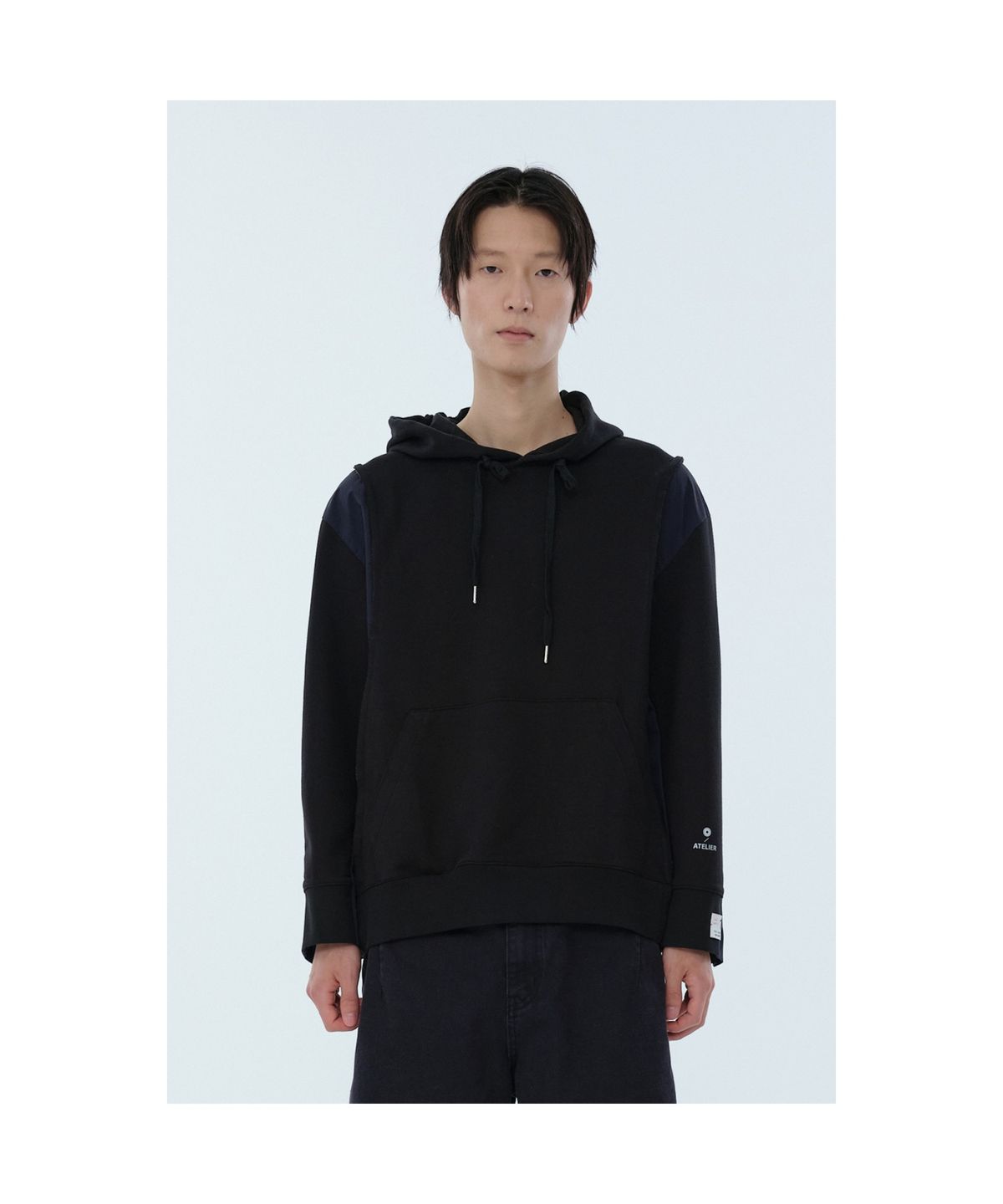 래코드(RECODE) Jacket Sleeve Mixed Hoodie_RKTAA24617BKX