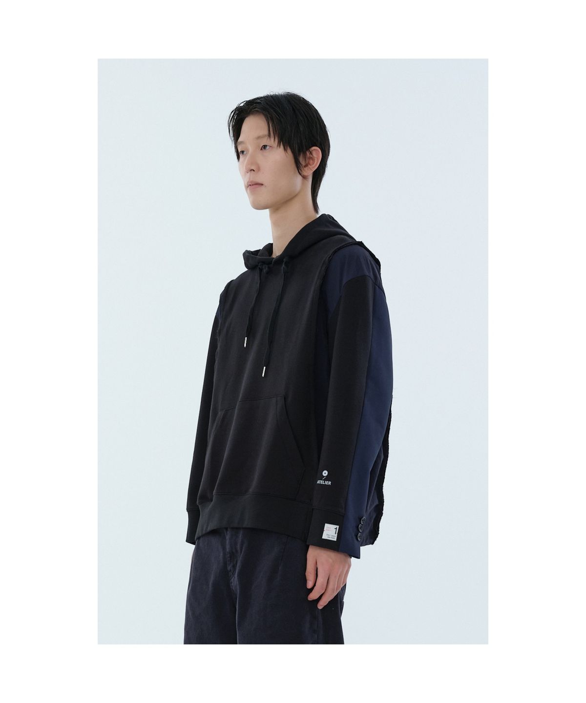 래코드(RECODE) Jacket Sleeve Mixed Hoodie_RKTAA24617BKX