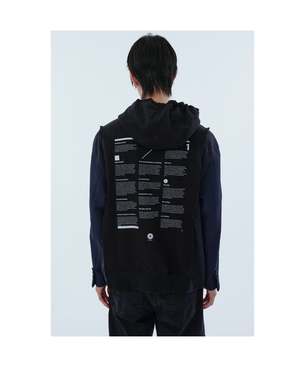 래코드(RECODE) Jacket Sleeve Mixed Hoodie_RKTAA24617BKX