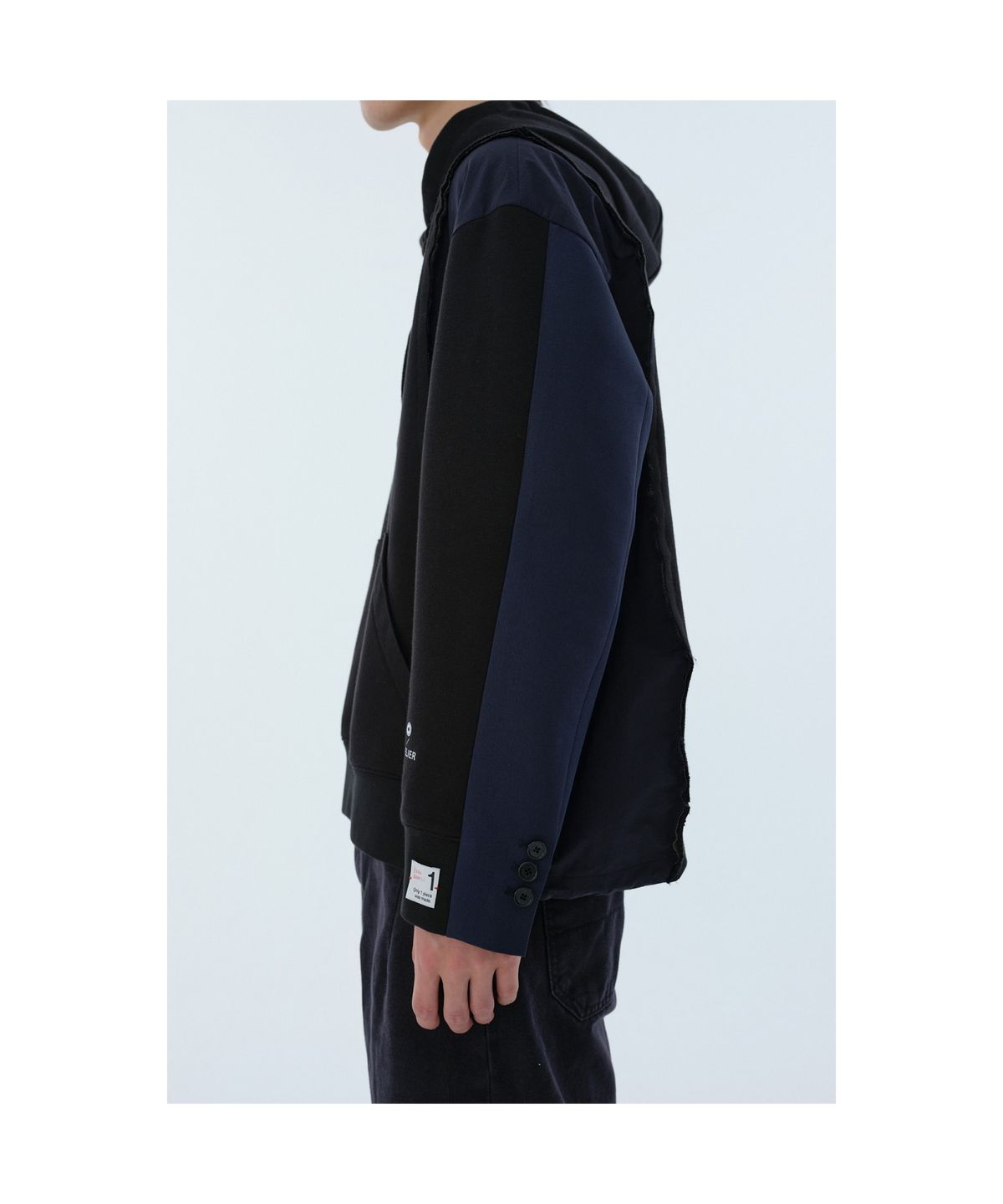 래코드(RECODE) Jacket Sleeve Mixed Hoodie_RKTAA24617BKX