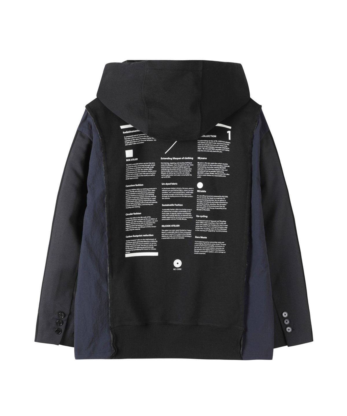 래코드(RECODE) Jacket Sleeve Mixed Hoodie_RKTAA24617BKX