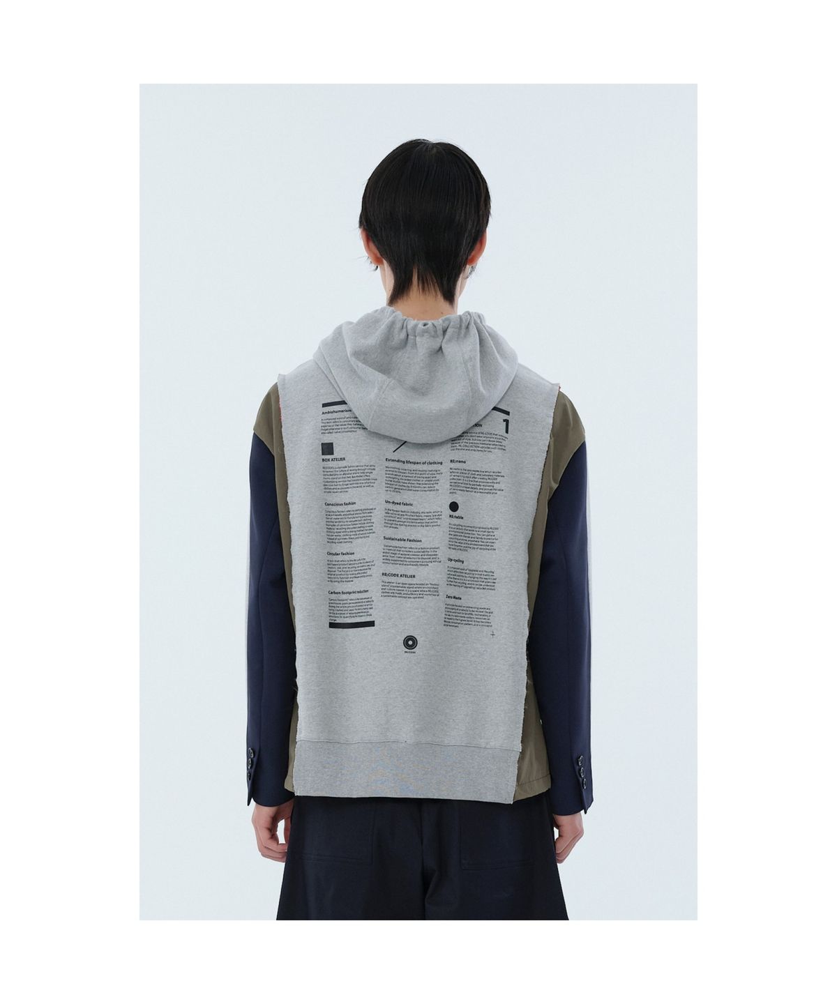 래코드(RECODE) Jacket Sleeve Mixed Hoodie_RKTAA24617GYX