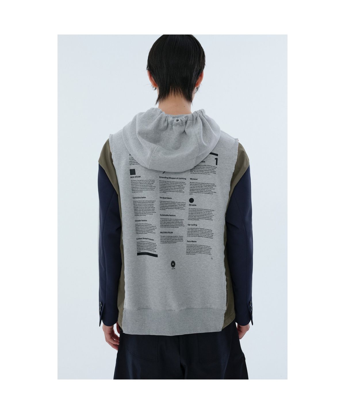 래코드(RECODE) Jacket Sleeve Mixed Hoodie_RKTAA24617GYX