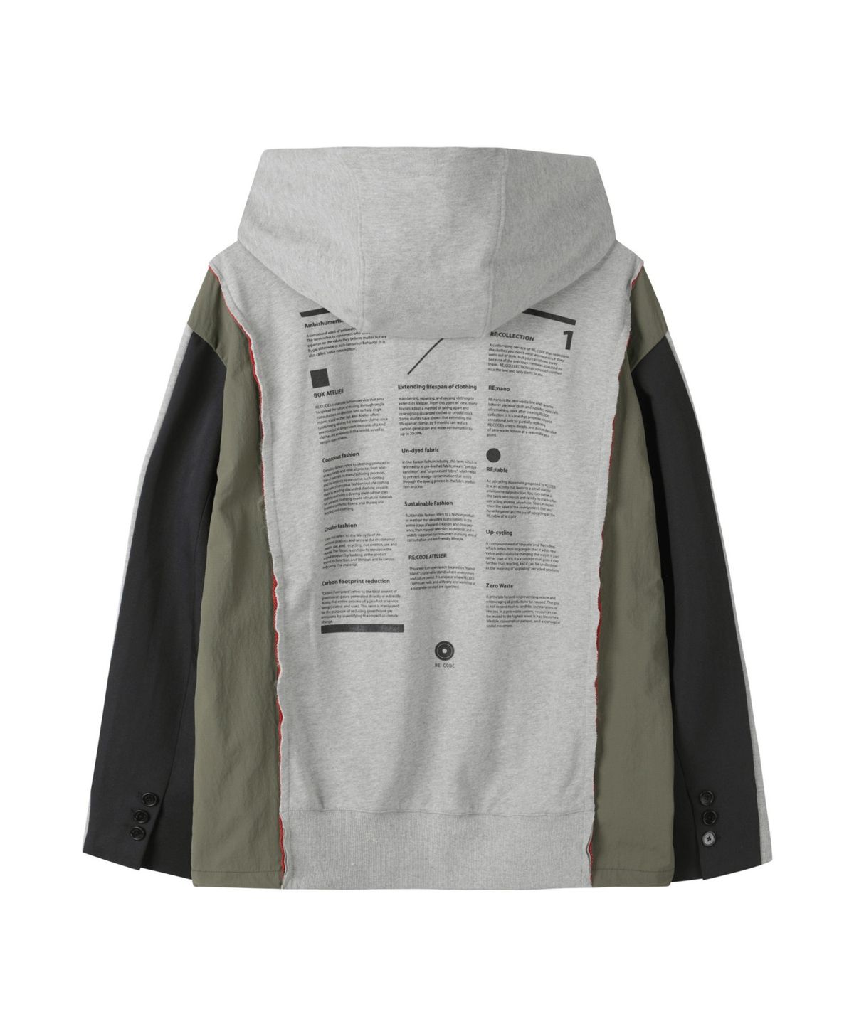 래코드(RECODE) Jacket Sleeve Mixed Hoodie_RKTAA24617GYX