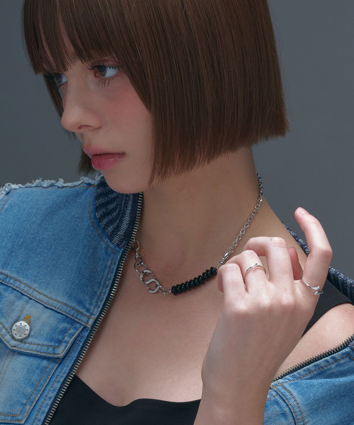 로맨티누어(ROMANTINUER) SN.185 Gemstone S-Clip Necklace
