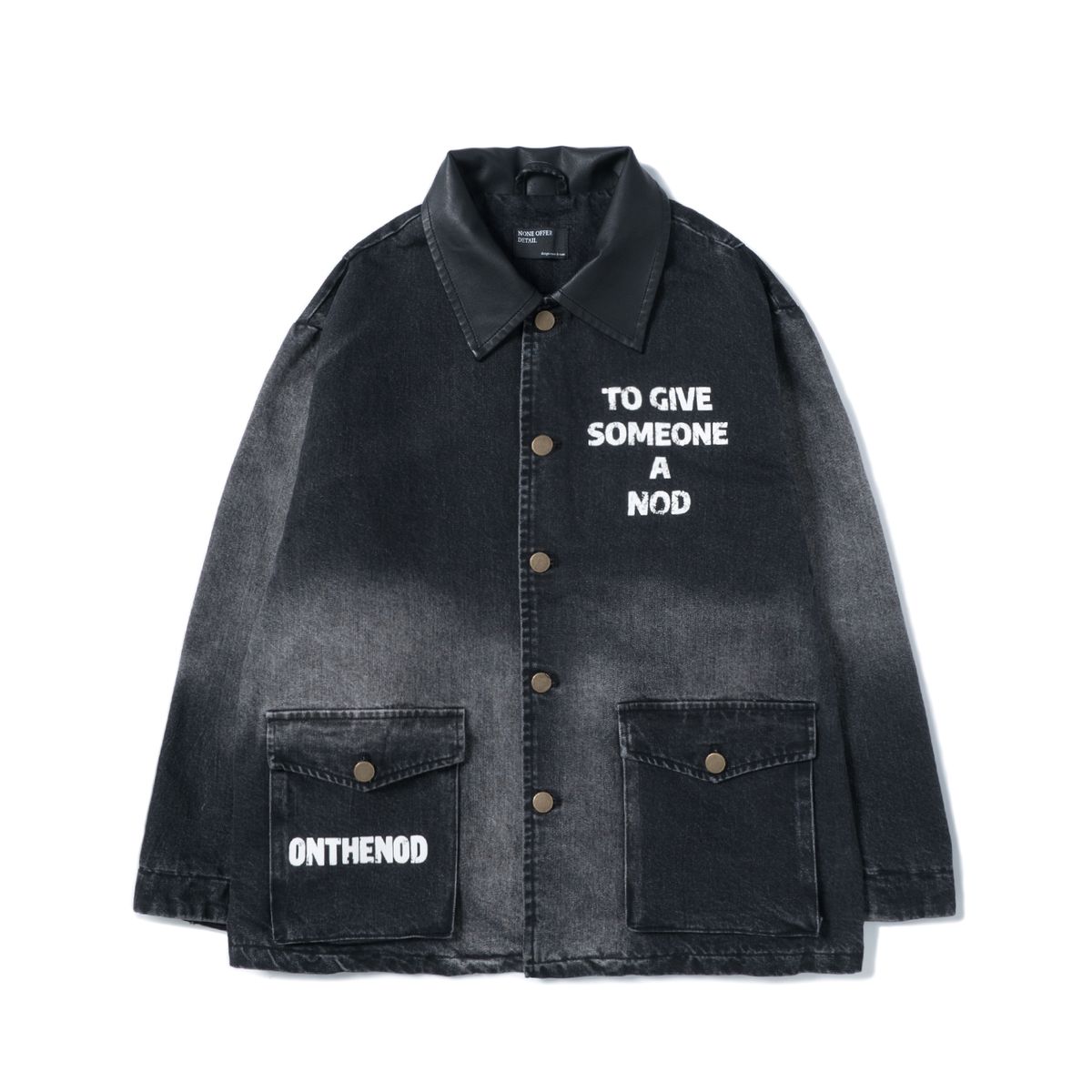 노드(NOD) Leather Collar Vintage jacket (Black denim)