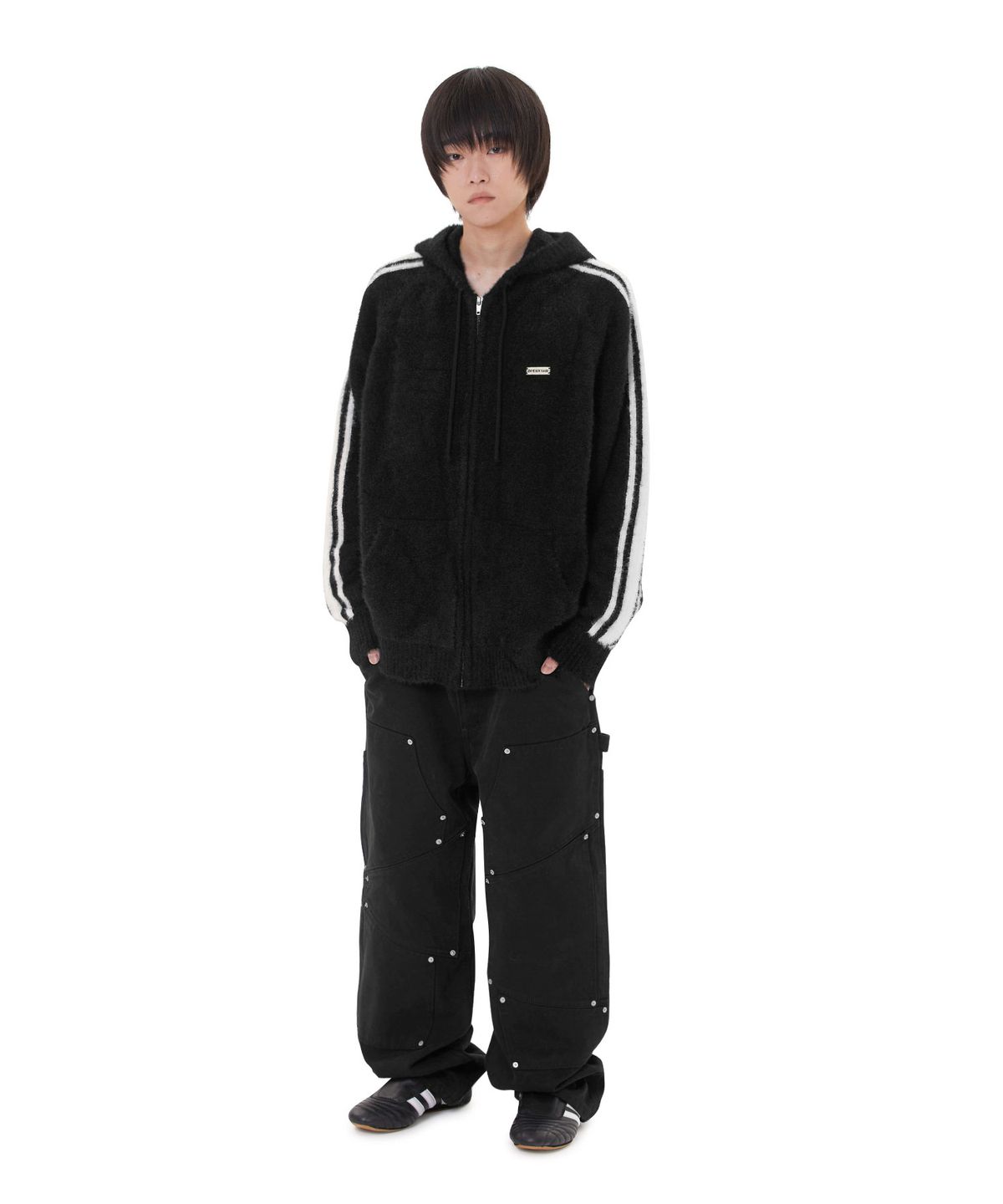 오픈야드(오와이)(OPENYARD(OY)) HAIRY KNIT HOODIE ZIP UP - BLACK