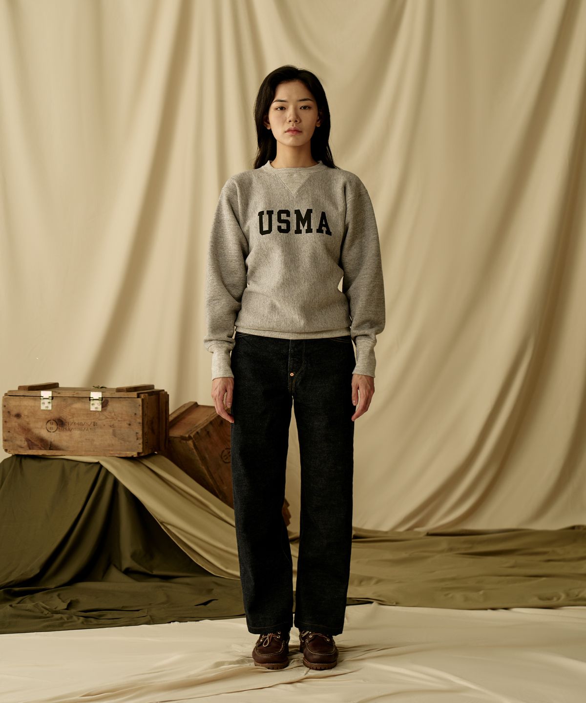 브론슨(BRONSON) USMA Reverse Weave Pullover Sweatshirt Grey