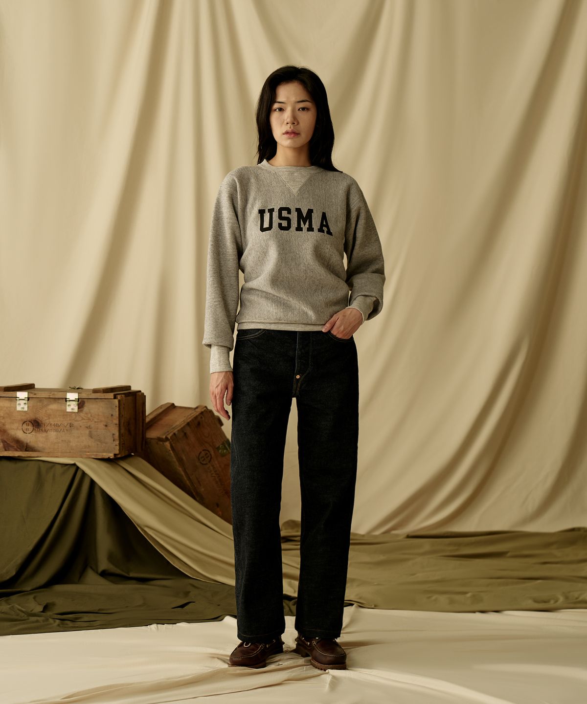 브론슨(BRONSON) USMA Reverse Weave Pullover Sweatshirt Grey