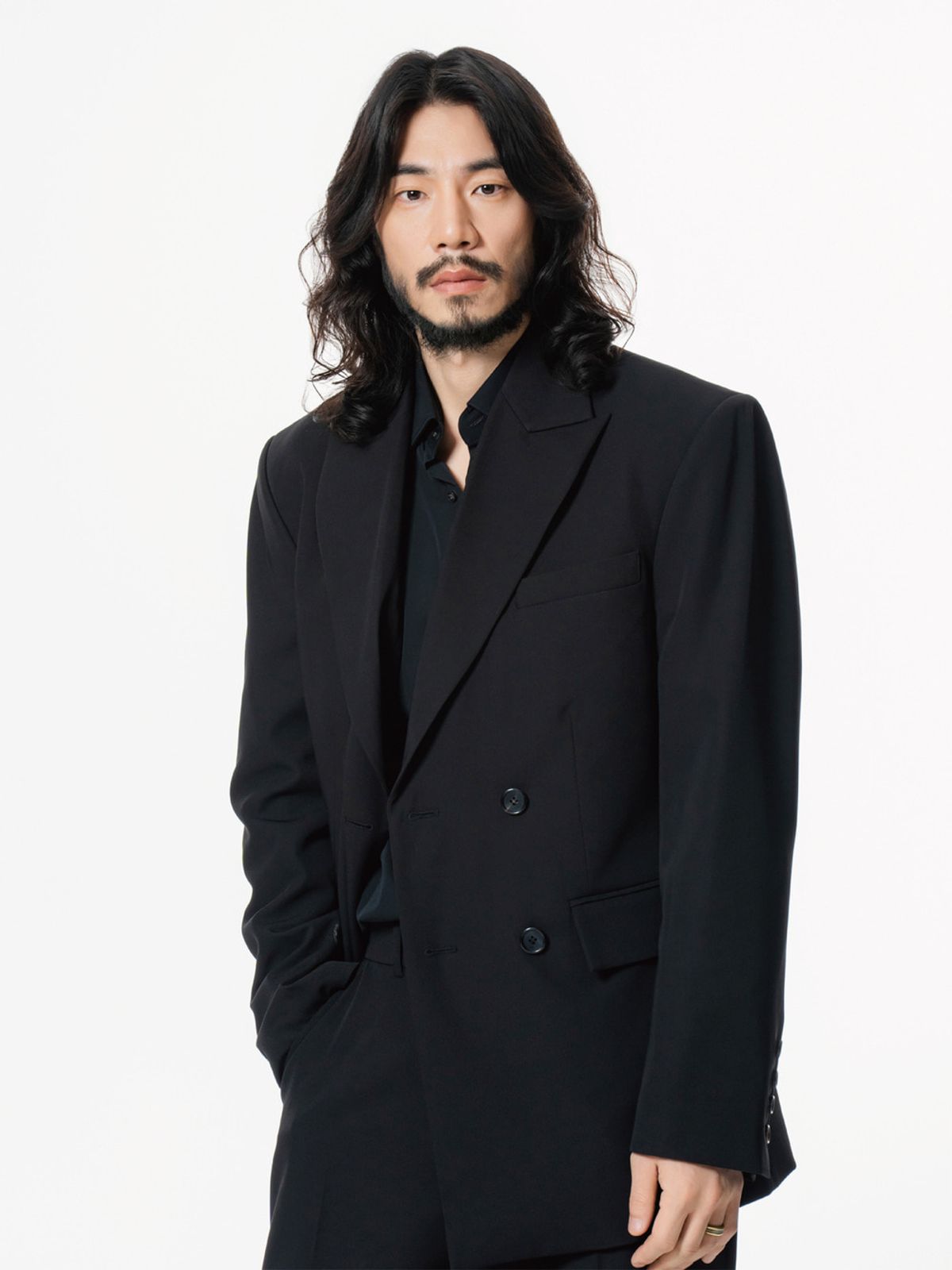크리스씨옴므(CHRISCHOMME) 파인 울 더블 버튼 블레이저 블랙