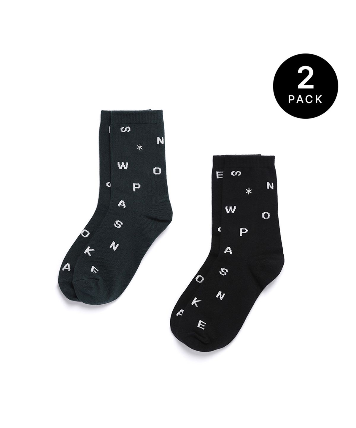 스노우피크 어패럴(SNOWPEAK APPAREL) 베이직 알파벳 크루 삭스 세트(S24FUFSO05) Black + Vintage Green