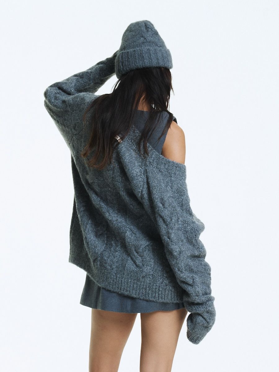 MUSINSA | GLOWNY G CABLE CARDIGAN (CHARCOAL)