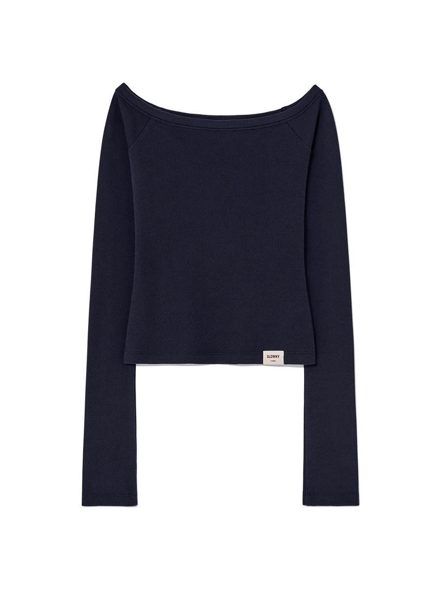 MUSINSA | GLOWNY G OFF SHOULDER LONG SLEEVE (NAVY)