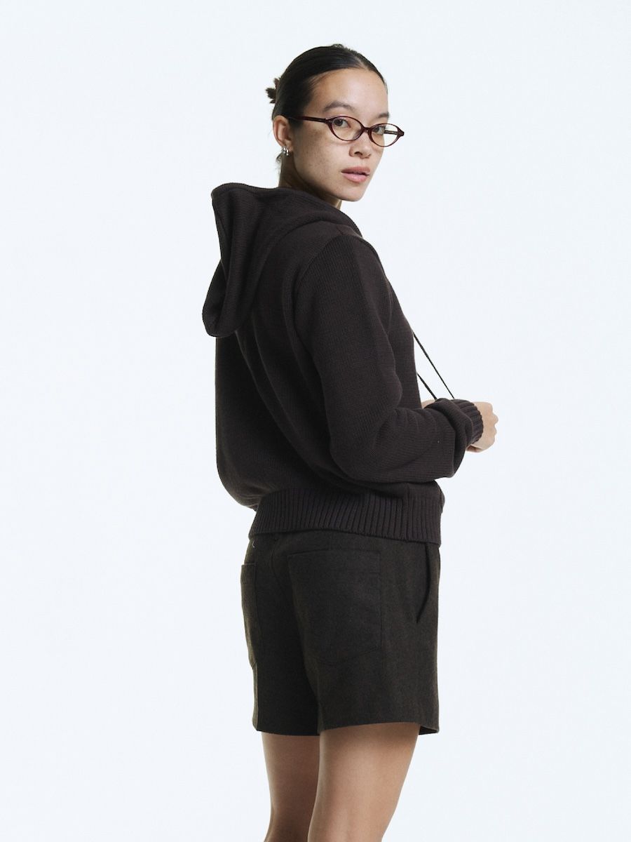MUSINSA | GLOWNY G CLASSIC KNIT ZIP UP (DARK BROWN)