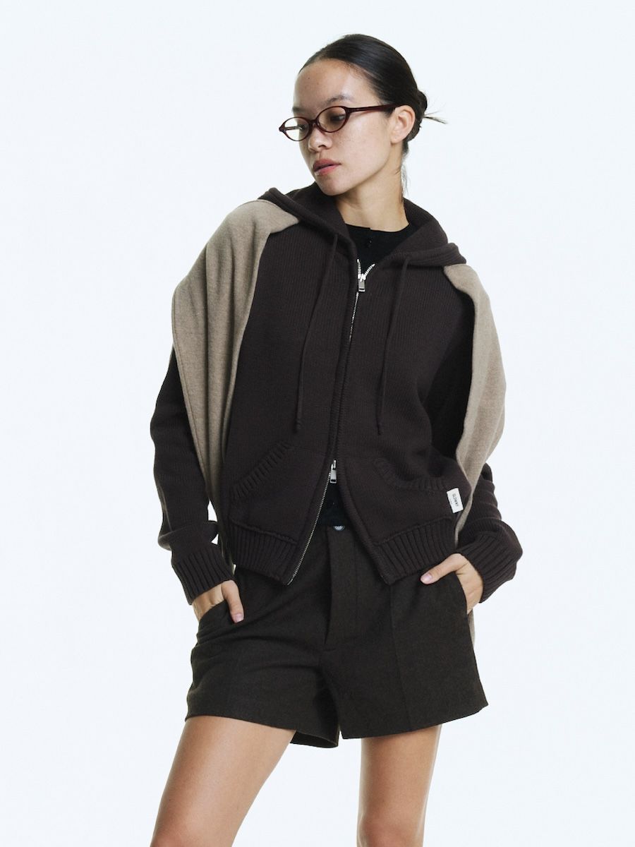 MUSINSA | GLOWNY G CLASSIC KNIT ZIP UP (DARK BROWN)