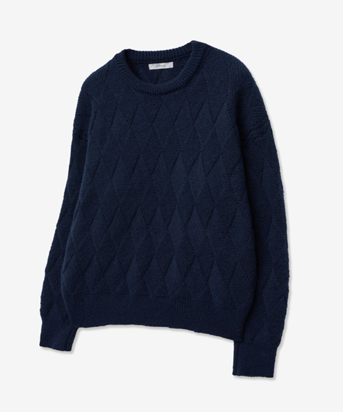 브이투(VTWO) 데일리 워셔블 소프트 아가일 니트_네이비