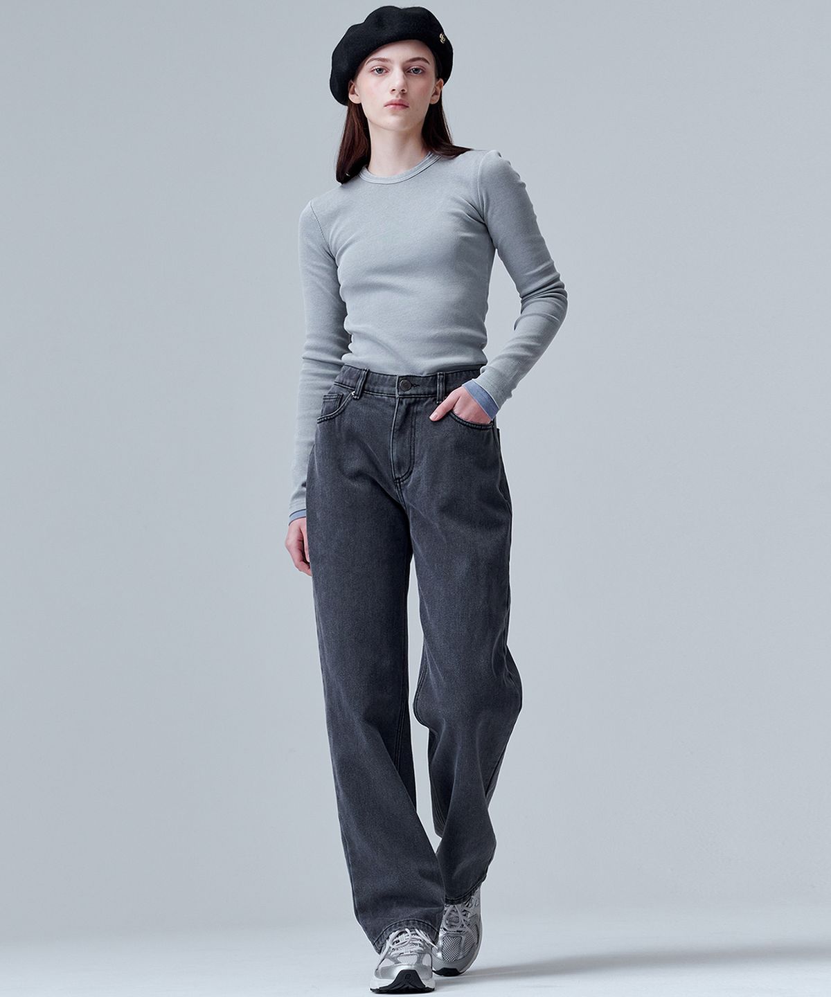 마롭(MALOUPE) 9107 기모 와이드 데님팬츠 (그레이)