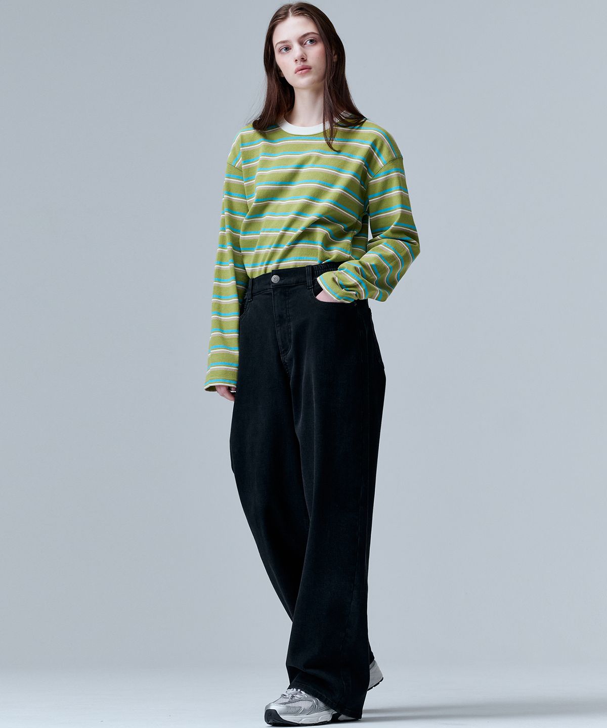 마롭(MALOUPE) 9139 기모 밴딩 와이드 데님 (블랙)