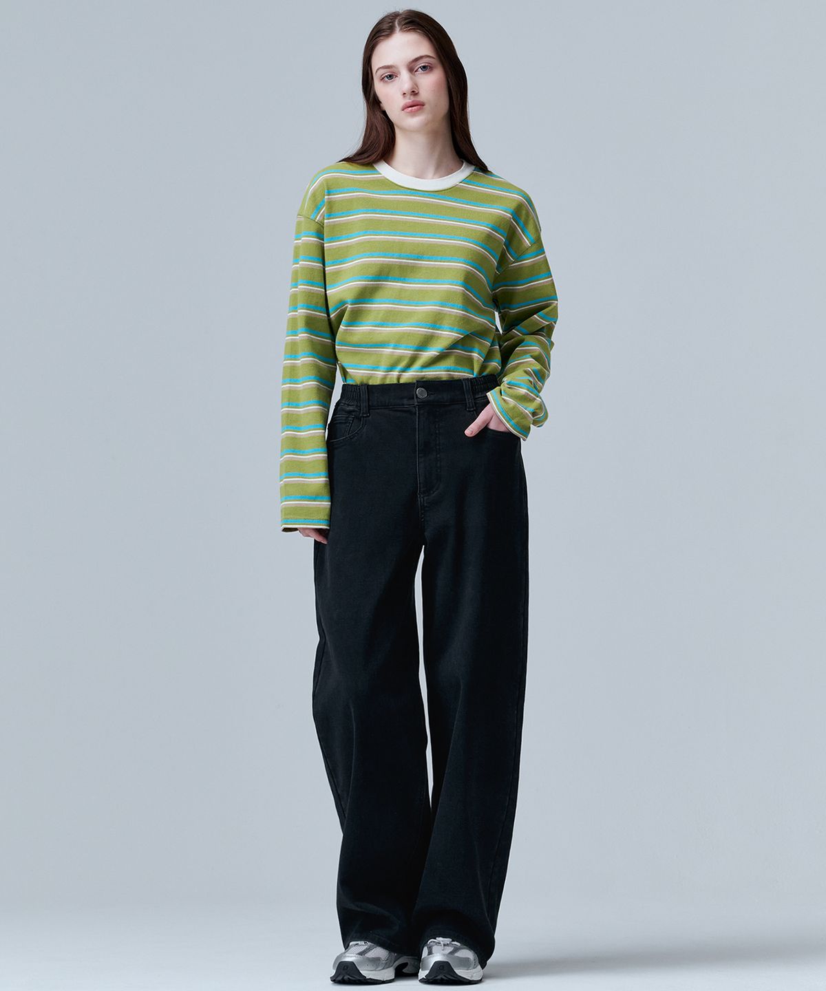 마롭(MALOUPE) 9139 기모 밴딩 와이드 데님 (블랙)