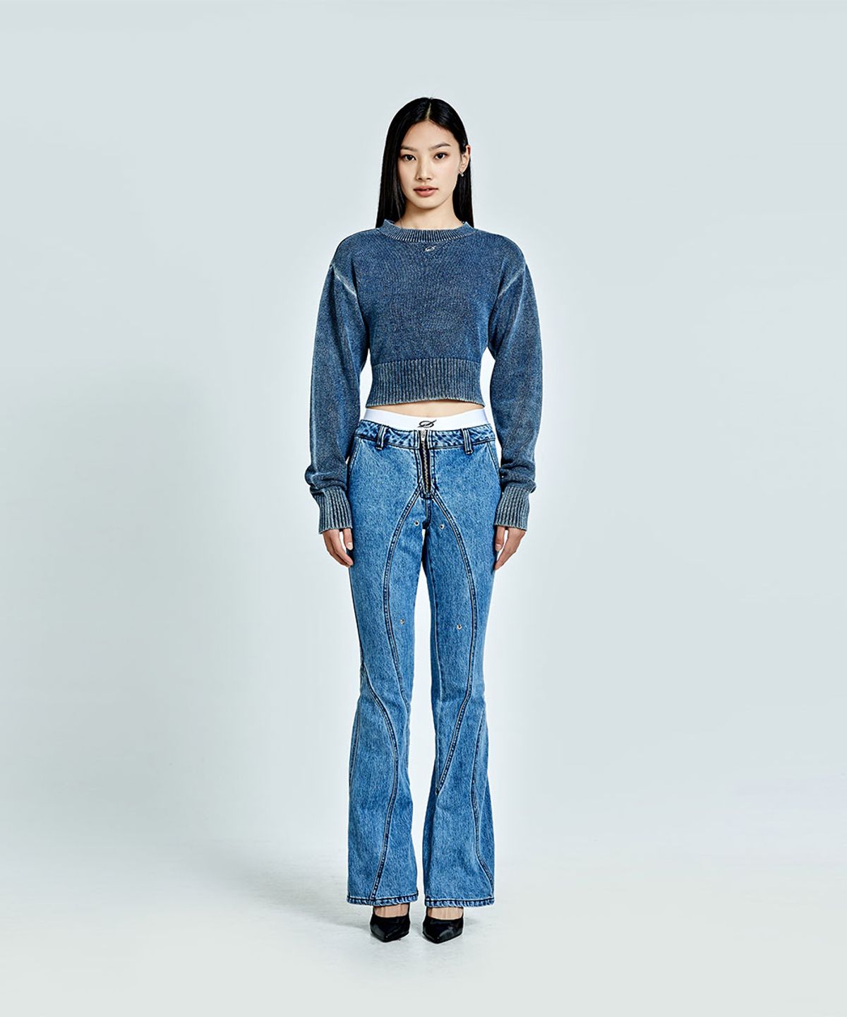 51퍼센트 포 우먼(51PERCENT FOR WOMAN) Metal Logo Crop Knit - Blue (woman)