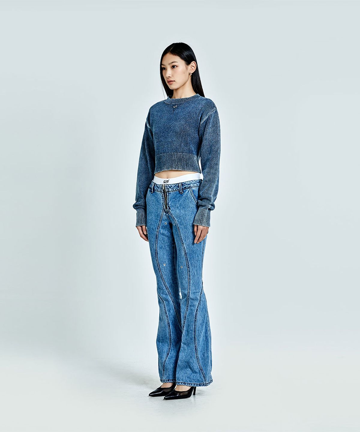 51퍼센트 포 우먼(51PERCENT FOR WOMAN) Metal Logo Crop Knit - Blue (woman)