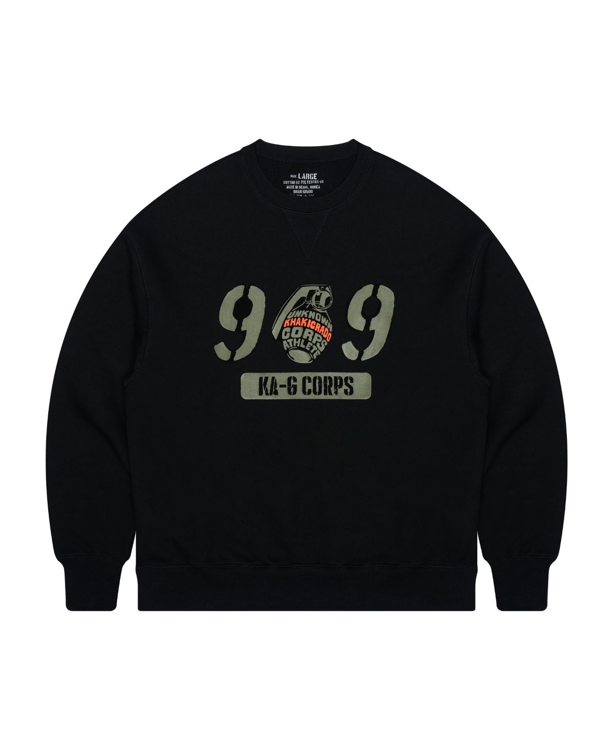 카키그라도(KHAKI GRADO) 밀리터리 909 수류탄 맨투맨 (Black)