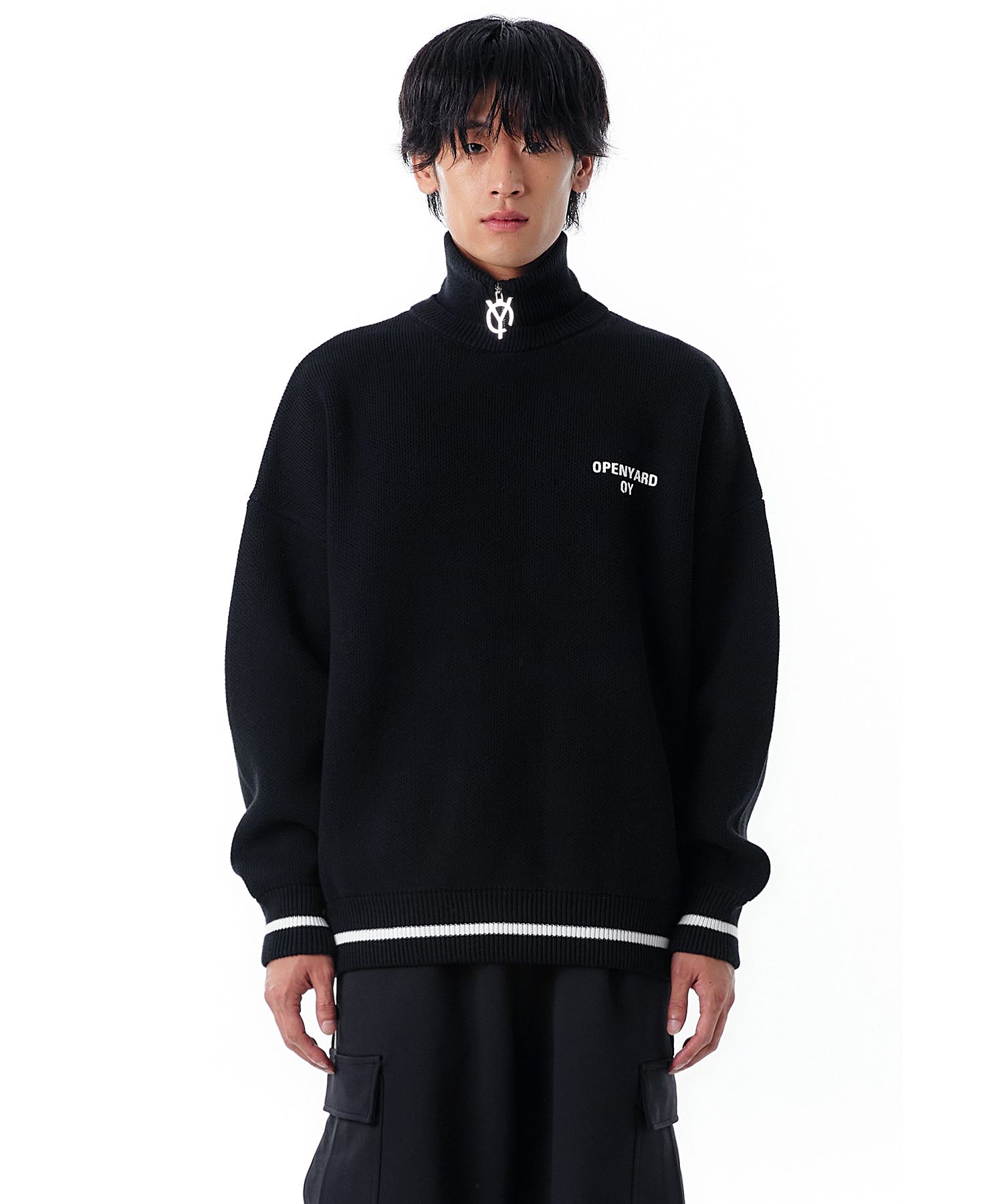 MUSINSA | OY POLA ZIPPER PAINT KNIT MTM-BLACK