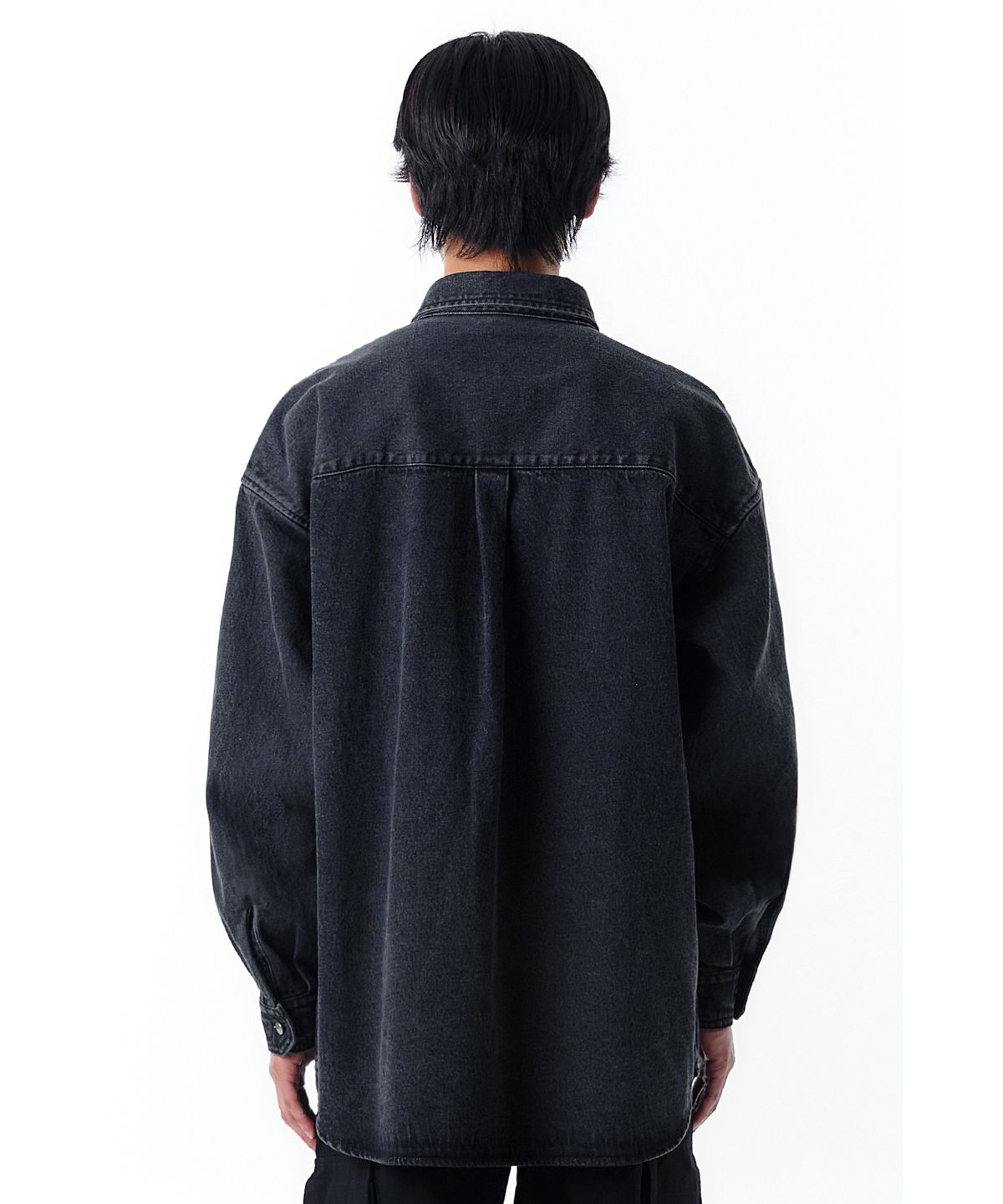 오픈야드(오와이)(OPENYARD(OY)) W.L CUTTING WASHED DENIM SHIRTS-BLACK