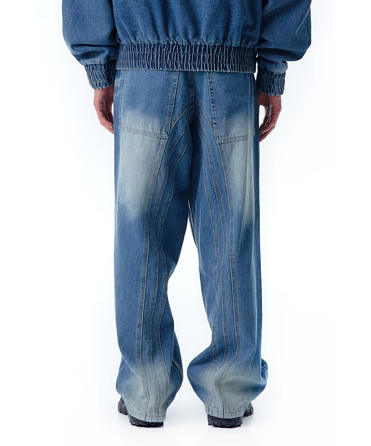 오픈야드(오와이)(OPENYARD(OY)) C.B WAVE LINE WASHED ZIPPER JEANS-BLUE