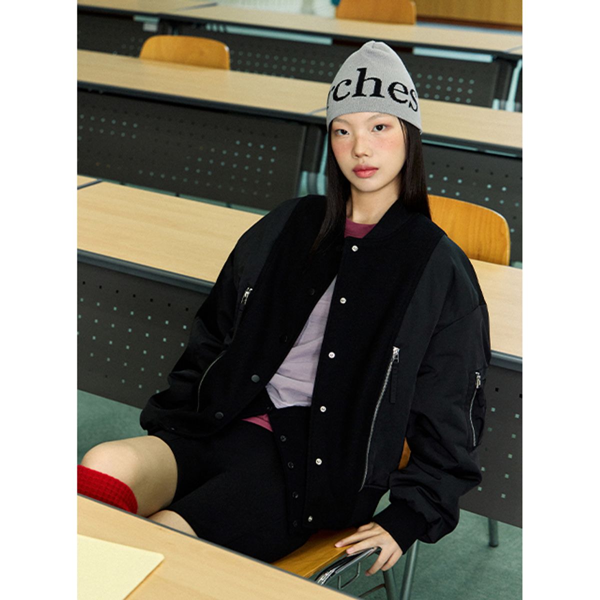 랩(LAP) 우븐배색 소매셔링 항공점퍼 AQ4WZA61